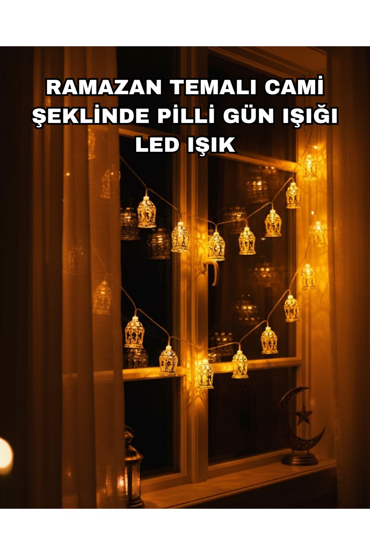 Ev Dekoru İçin Ramazan LED Işık Pilli Sıcak Sarı Cami Figürlü