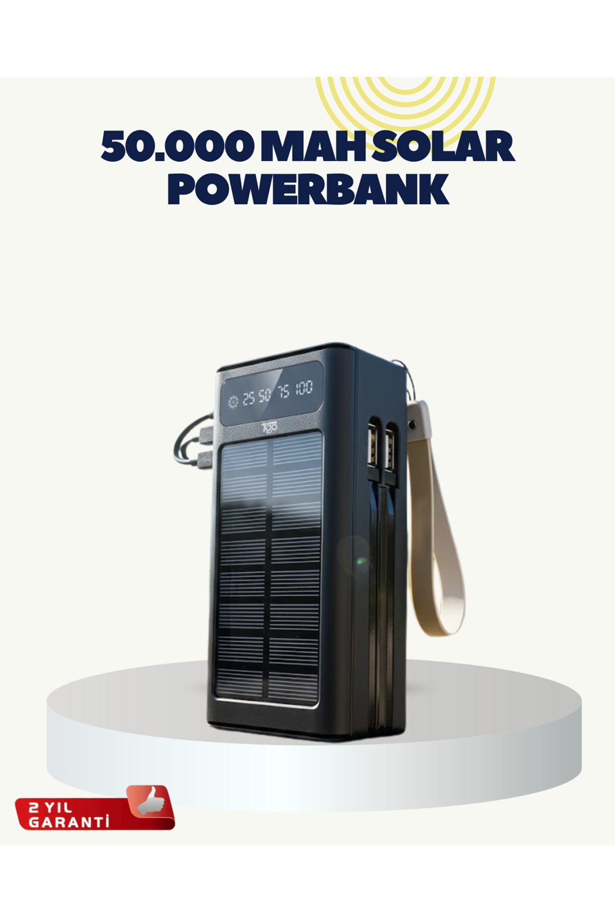 LED Aydınlatmalı Güneş Panelli Powerbank Seyahat ve Kamp İçin