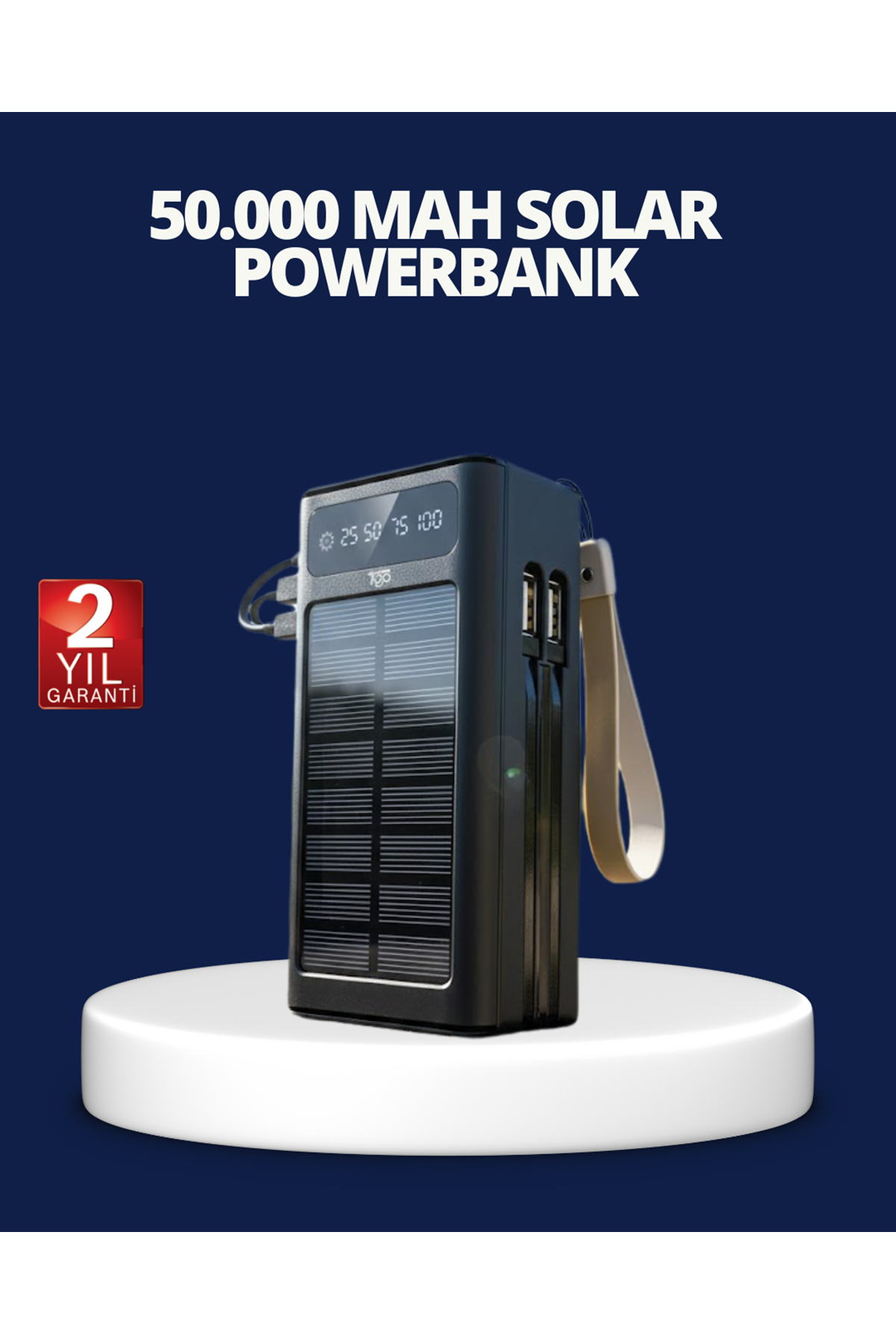 Güneş Panelli Powerbank LED Işıklı Taşınabilir Şarj Cihazı