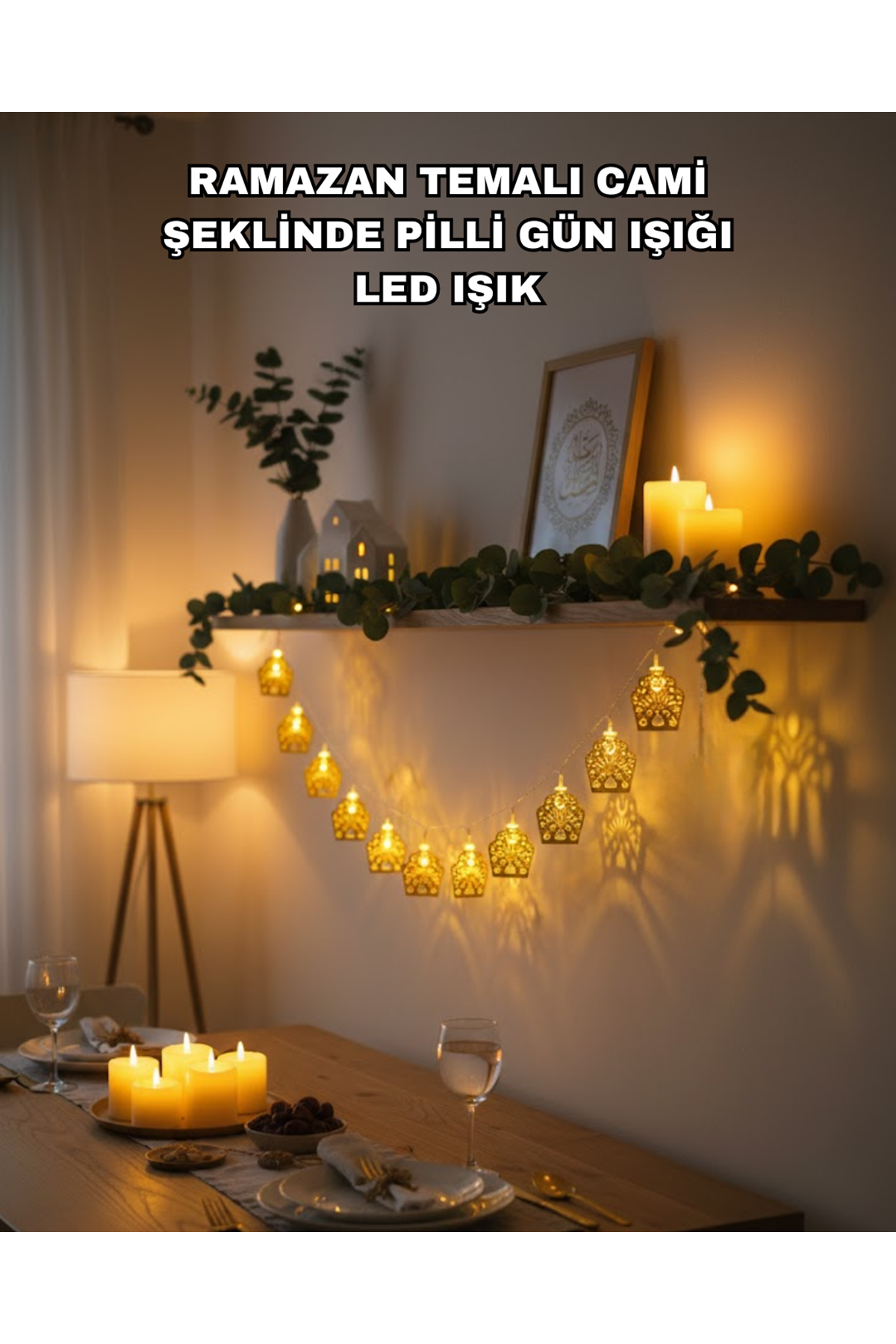 Ramazan Bayram Süslemesi İçin LED Işık Cami Figürlü Dekoratif Tasarım