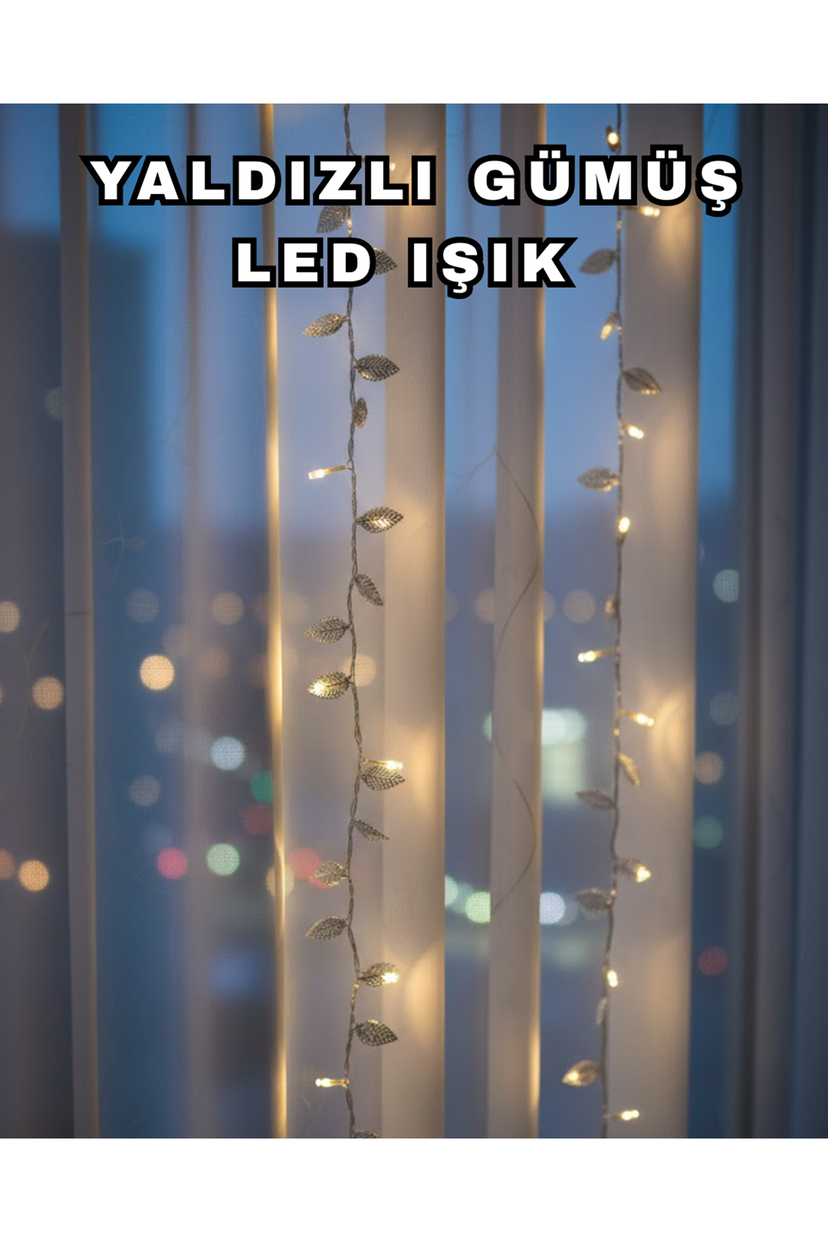 Gümüş Yaprak Tasarımlı LED Işık Pilli Ev ve Vitrin Dekoru