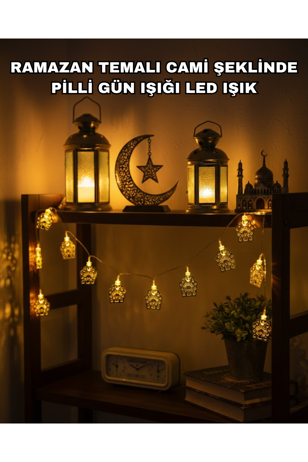 Ramazan ve Bayram Dekoratif LED Işık Cami Figürlü Sıcak Sarı Aydınlatma