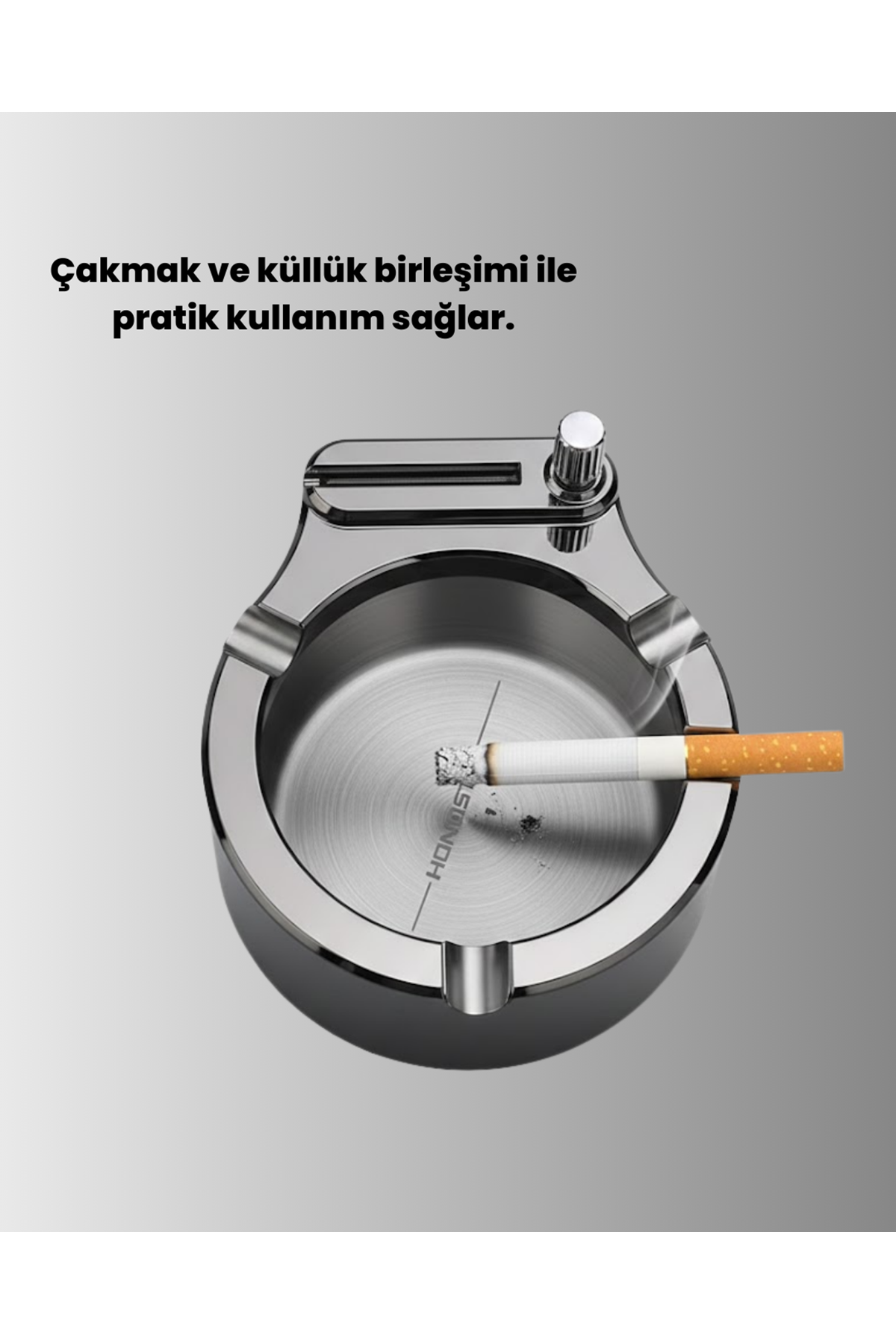 Çakmaklı Küllük Paslanmaz Metal Yuvarlak Tasarım
