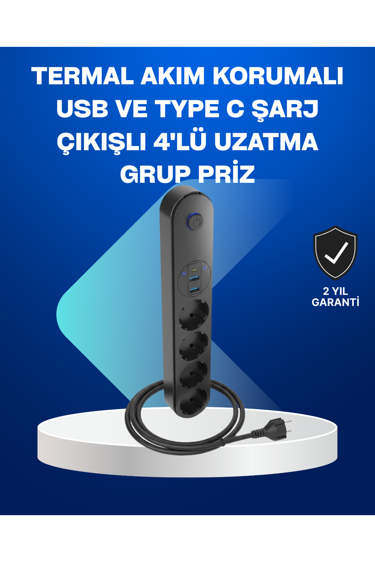 Akıllı Akım Dengelemeli 4’lü Çoklu Priz Type-C ve USB Çıkışlı