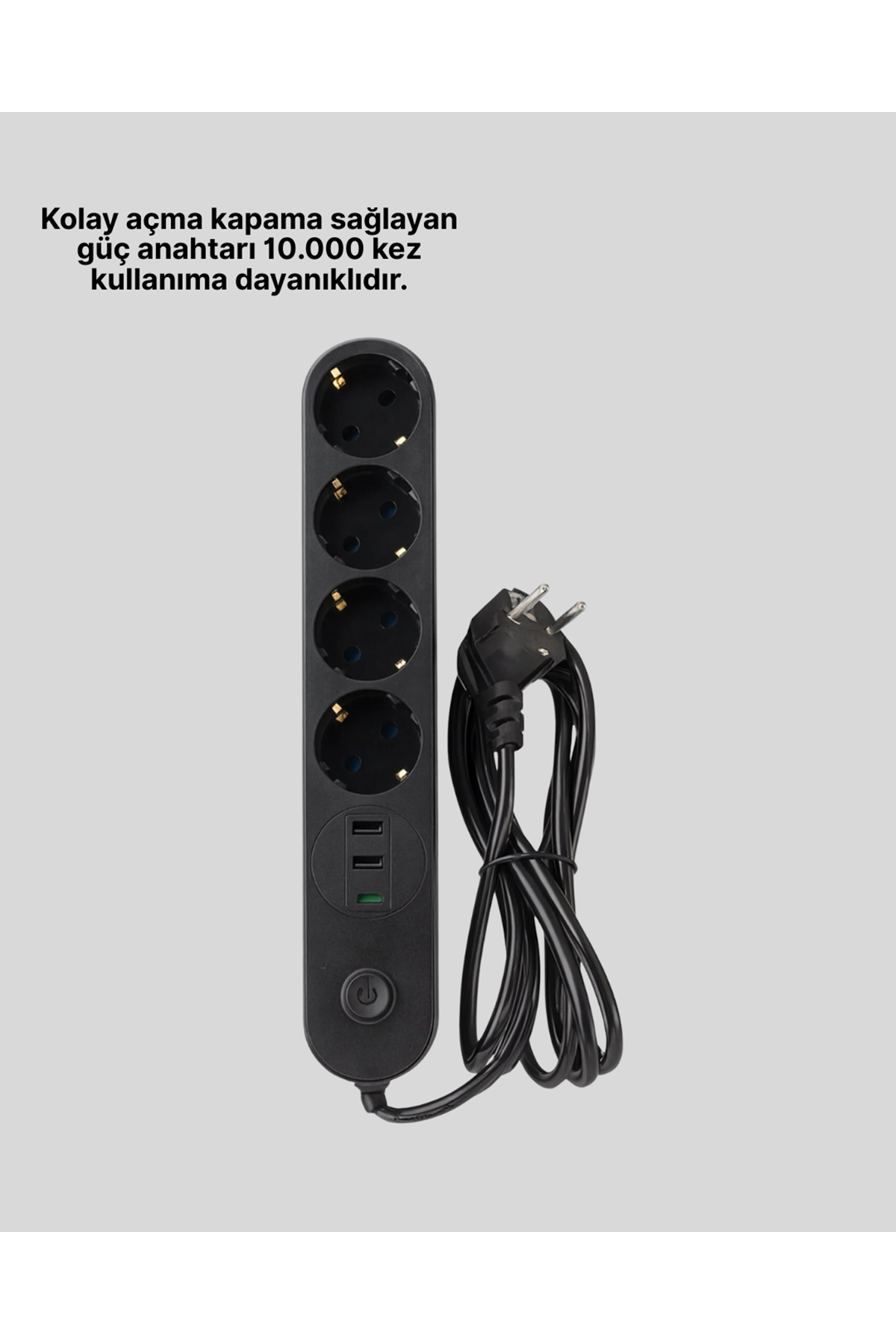 4 Priz 2 USB 1 Type-C Akım Korumalı Çoklu Priz Led Anahtarlı