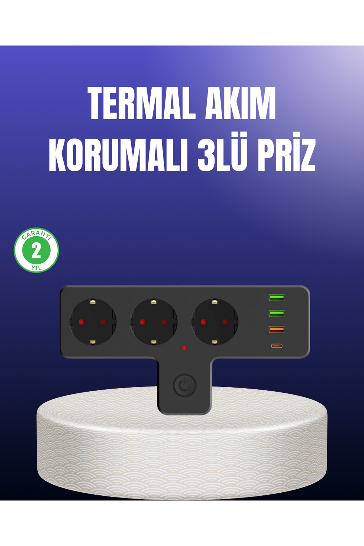 USB ve Type-C Portlu Anahtarlı Çoklu Priz Güç Ünitesi