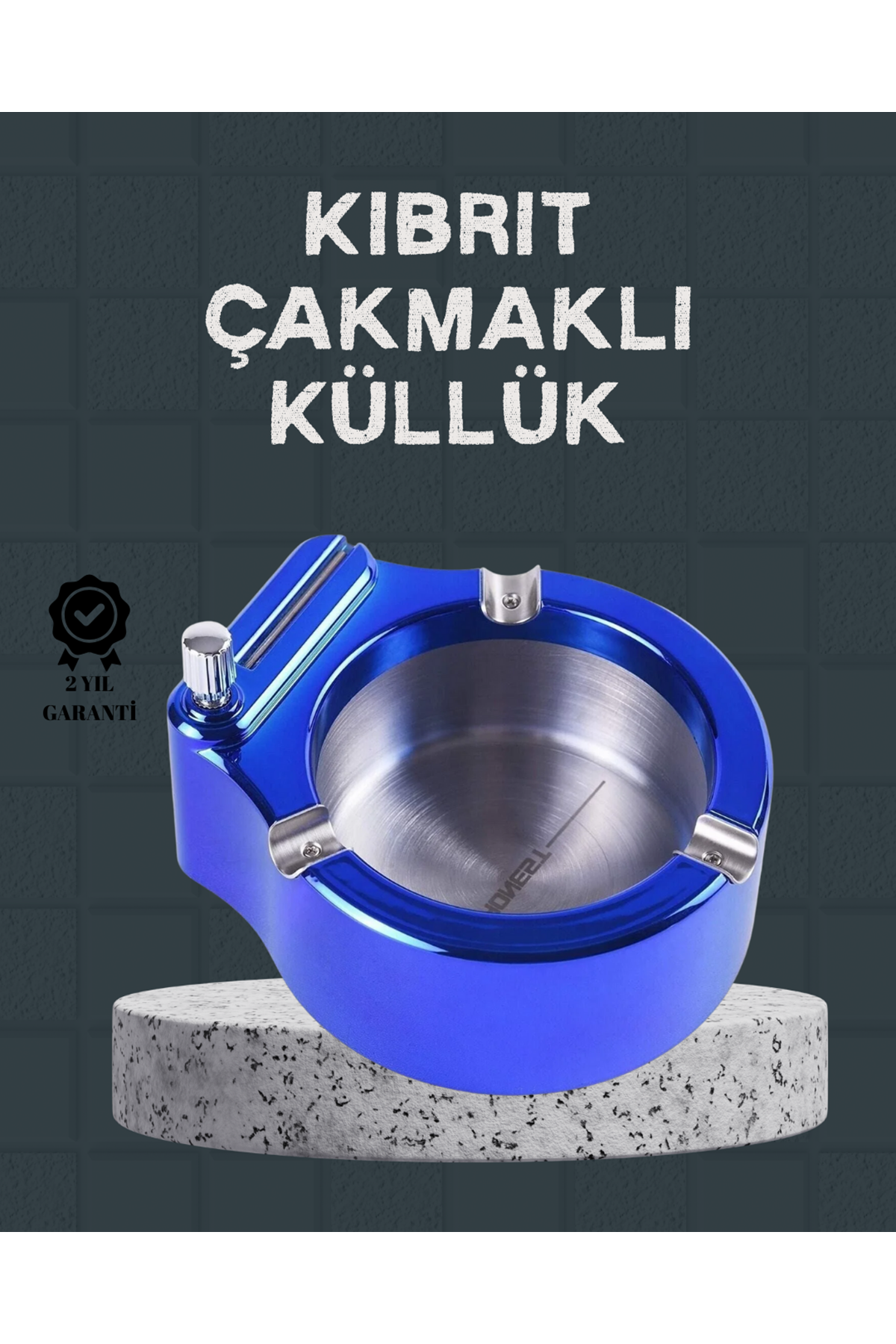 Masa Üstü Çakmaklı Küllük Paslanmaz Metal Gövde