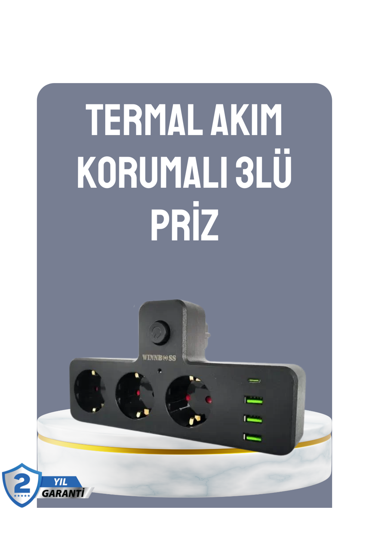 Anahtarlı Çoklu Priz 3 USB 1 Type-C Hızlı Şarj Destekli