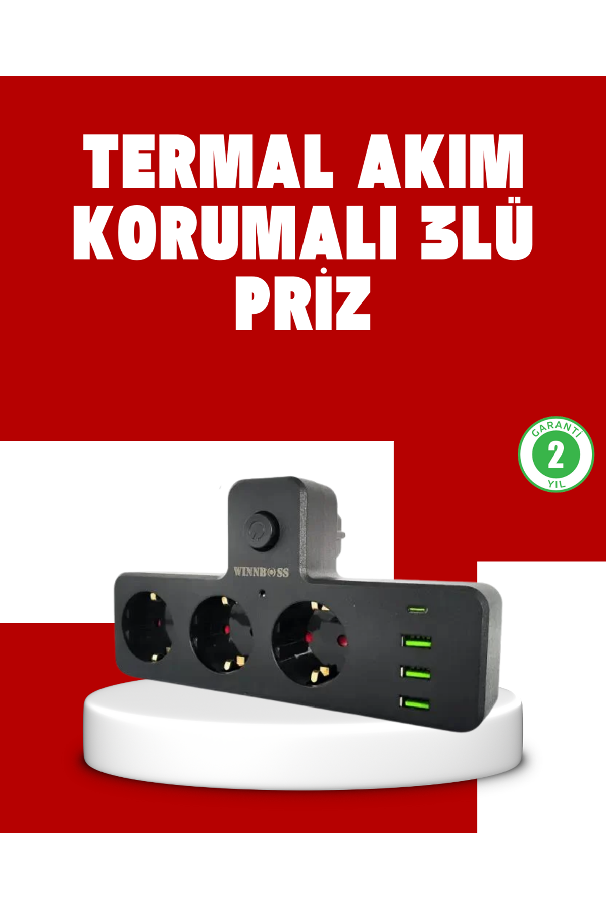 7 Portlu Çoklu Priz USB ve Type-C Girişli Akıllı Güç Ünitesi