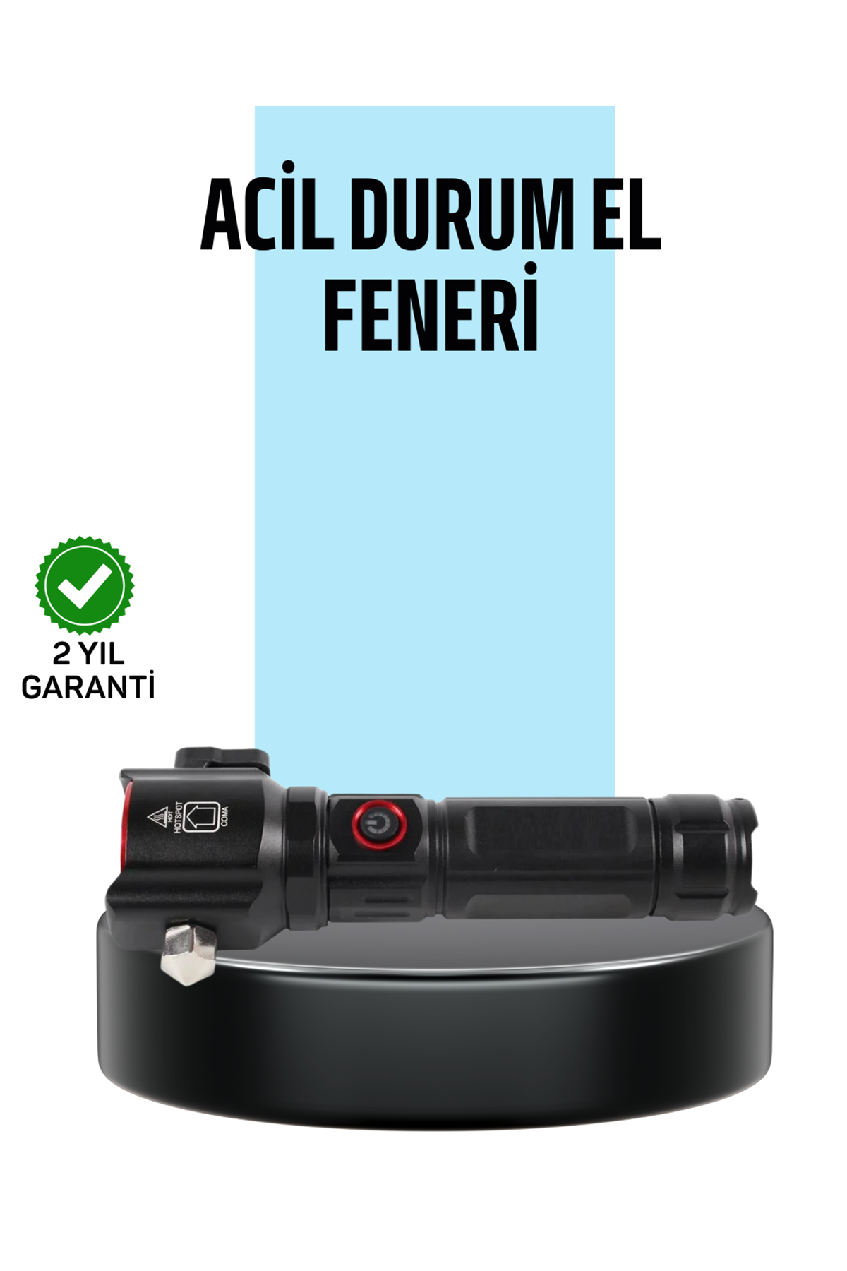 USB Şarjlı Çok Amaçlı El Feneri Çekiçli Pusulalı