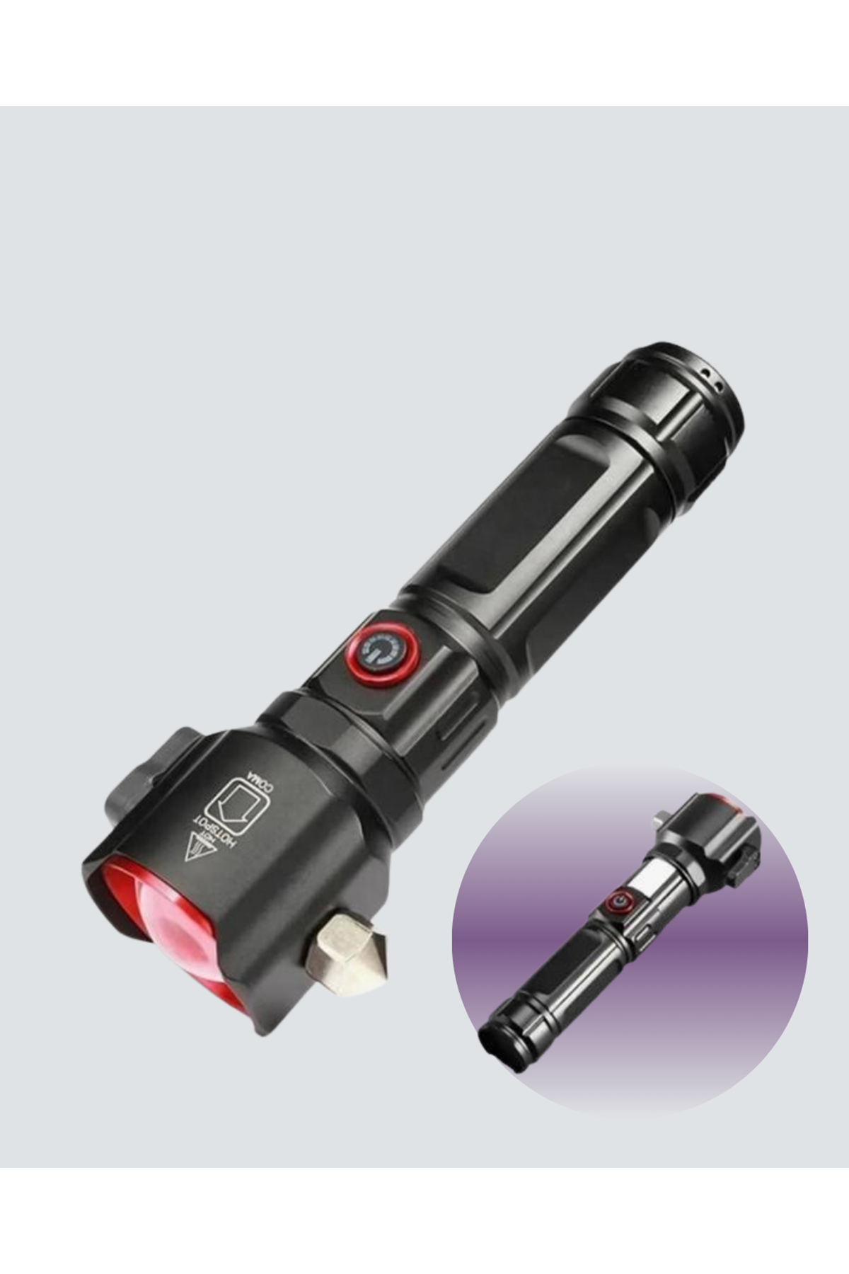 USB Şarjlı Çok Amaçlı El Feneri Çekiçli Pusulalı