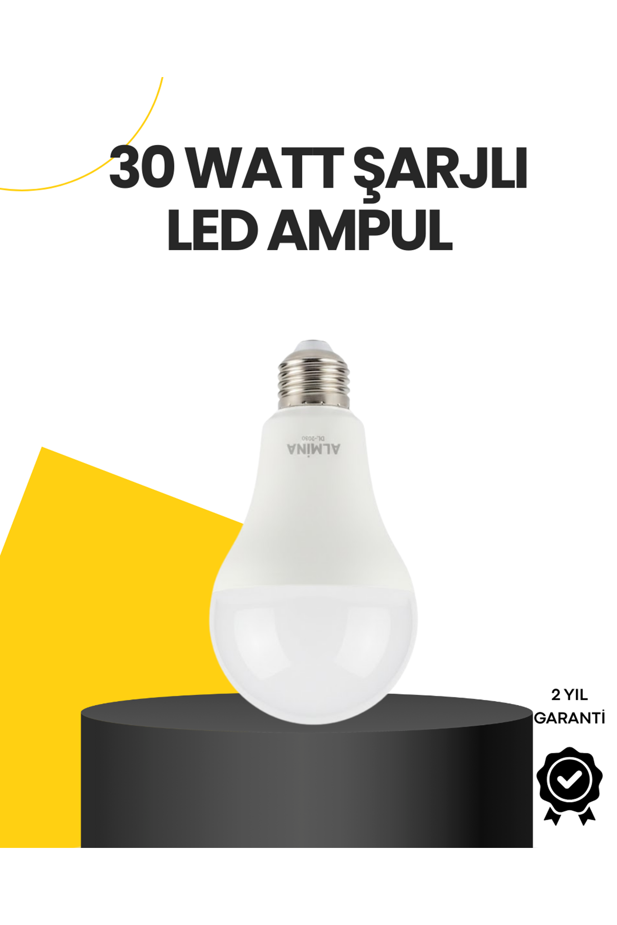 Yüksek Işık Güçlü Şarjlı LED Ampul E27 30W Enerji Tasarruflu