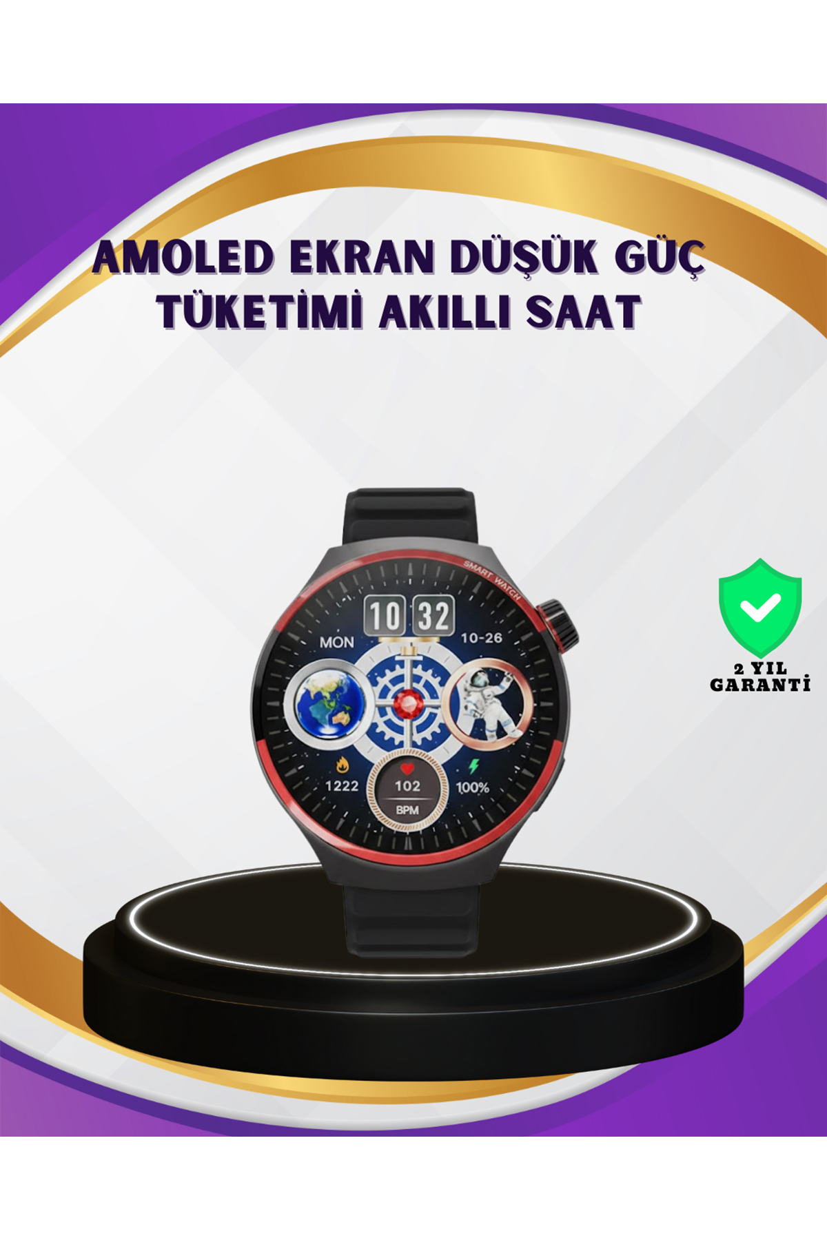 Dokunmatik Akıllı Saat Kablosuz Şarj AMOLED Ekran