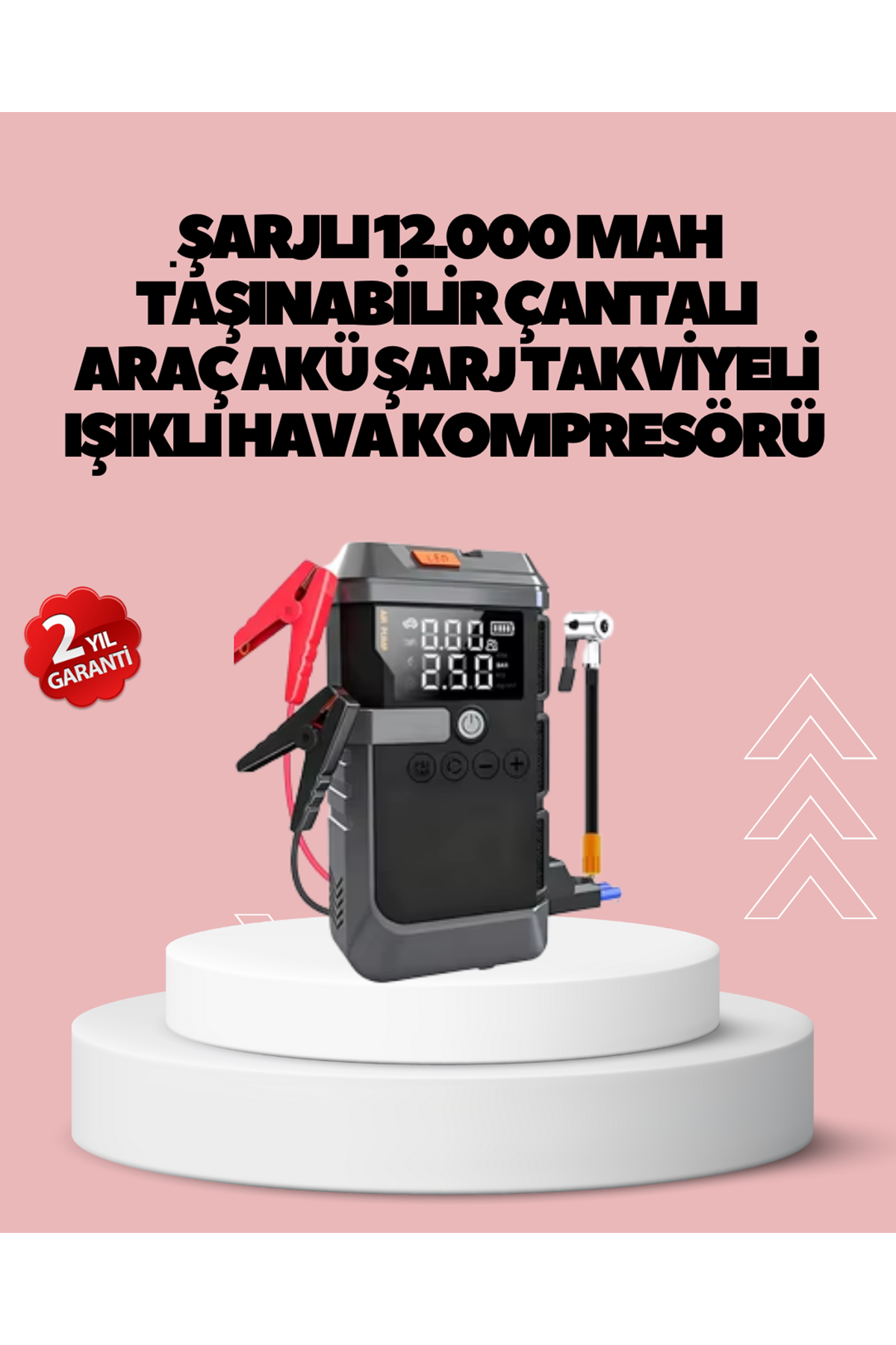 Araç İçin 4 Fonksiyonlu Akü Takviye ve Lastik Şişirme Cihazı