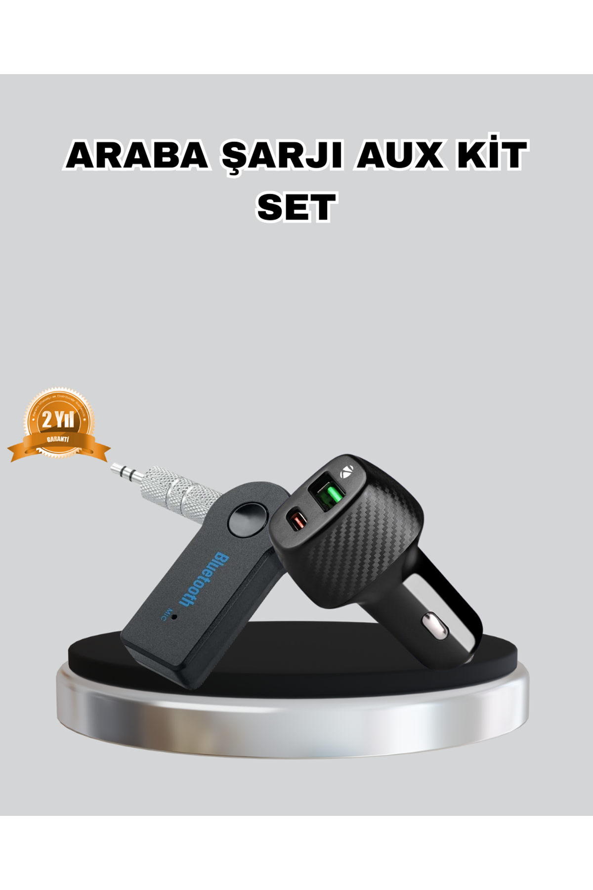AUX Bluetooth Adaptör ve 38W Hızlı Araç Şarj Cihazı Seti
