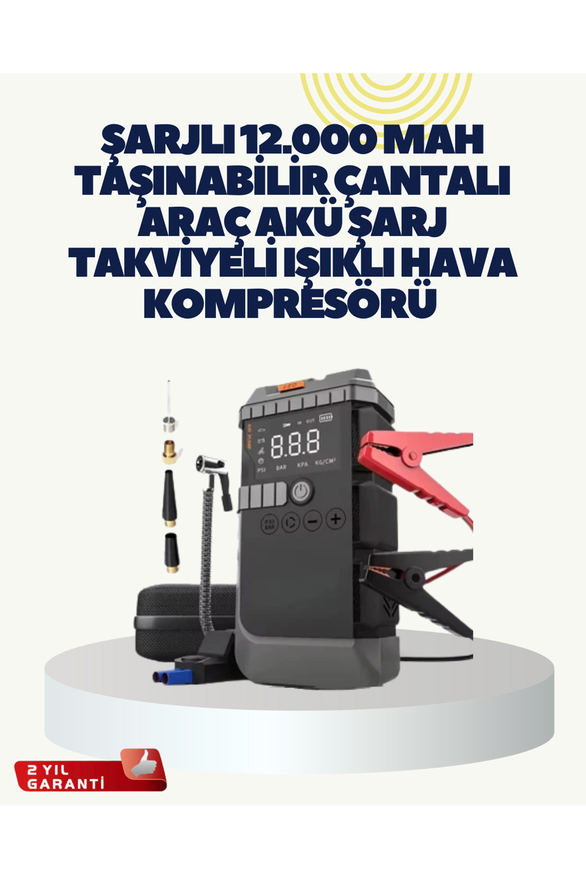 Taşınabilir Akü Takviye Cihazı Işıklı Hava Kompresörü Powerbank