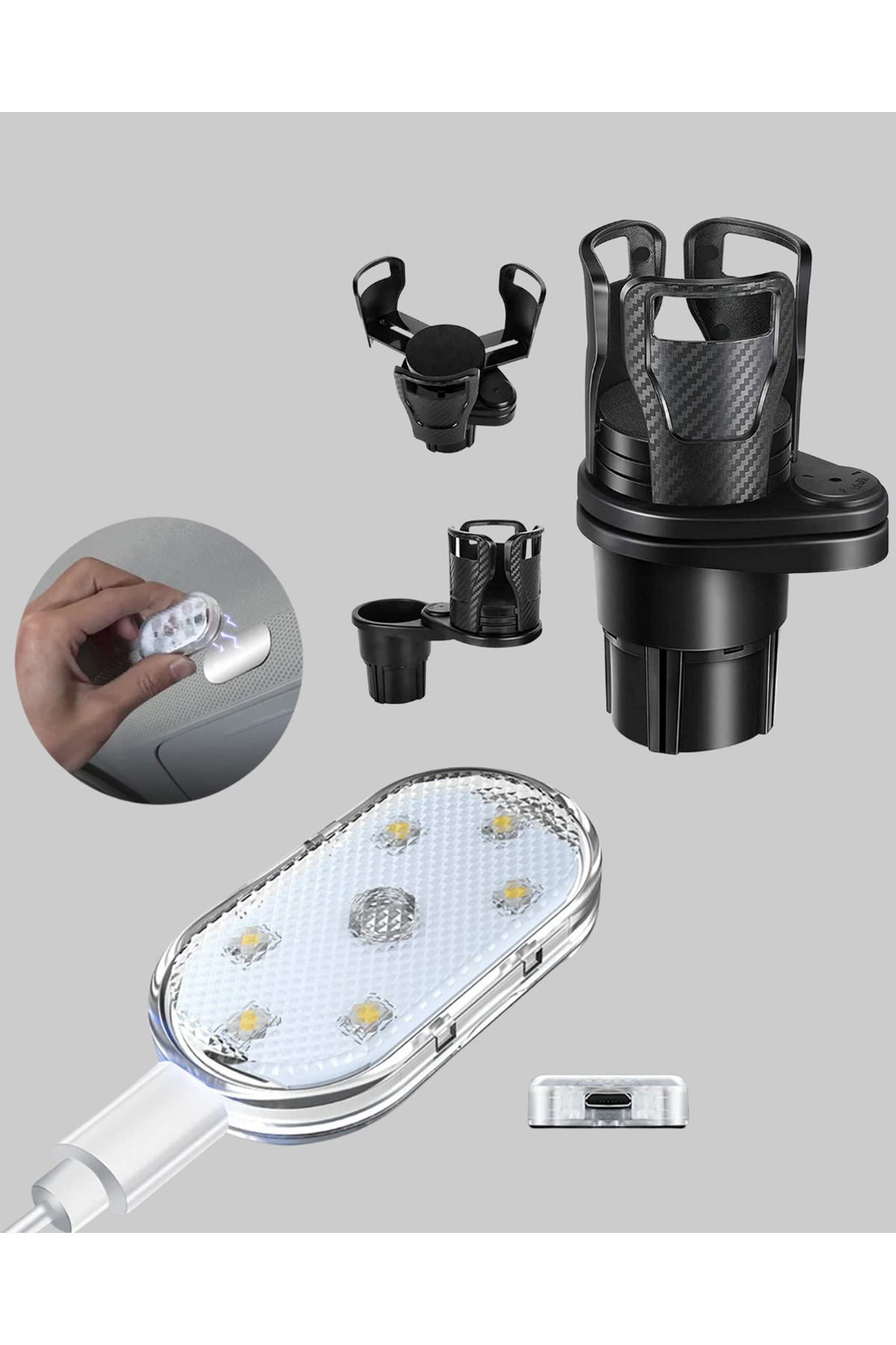Araç İçi Düzen ve Ambiyans Seti Çift Bardak Tutucu + LED Işık