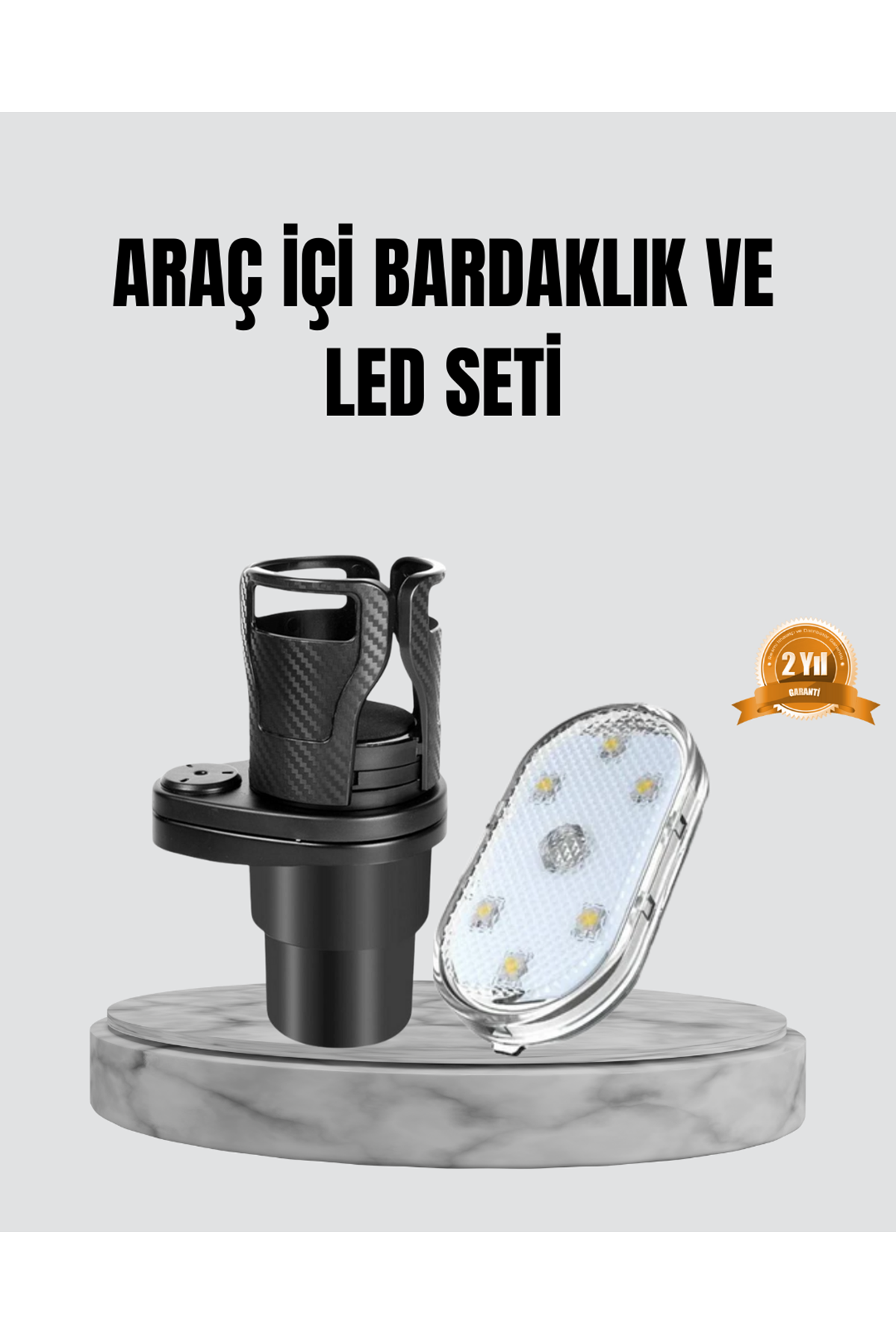 360° Döner Çiftli Bardak Tutucu ve Kablosuz Ambiyans LED Işık Araç Seti