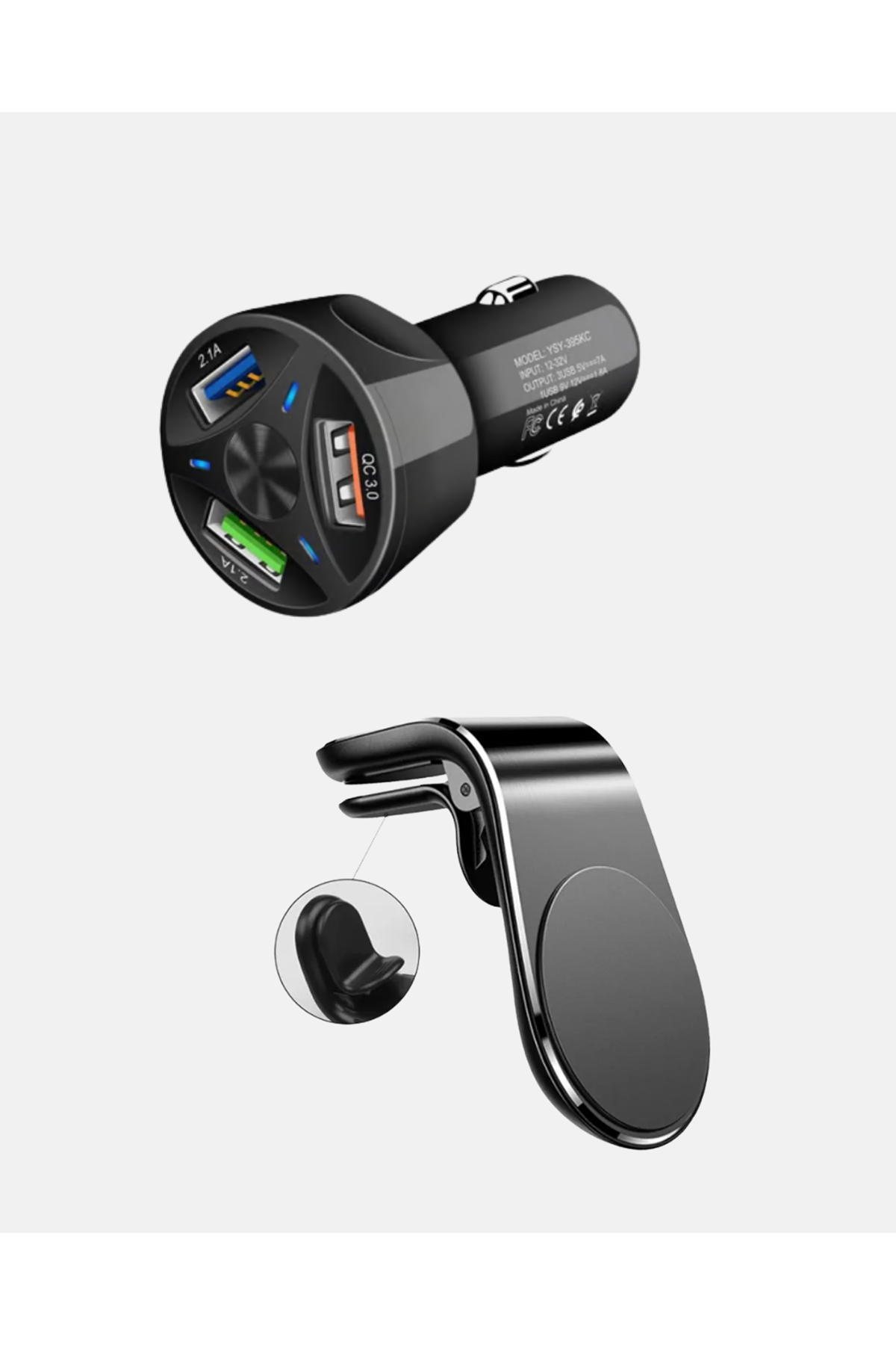 Araç İçi Telefon Tutucu + Quick Charge 3.0 Araç Şarj Cihazı Seti
