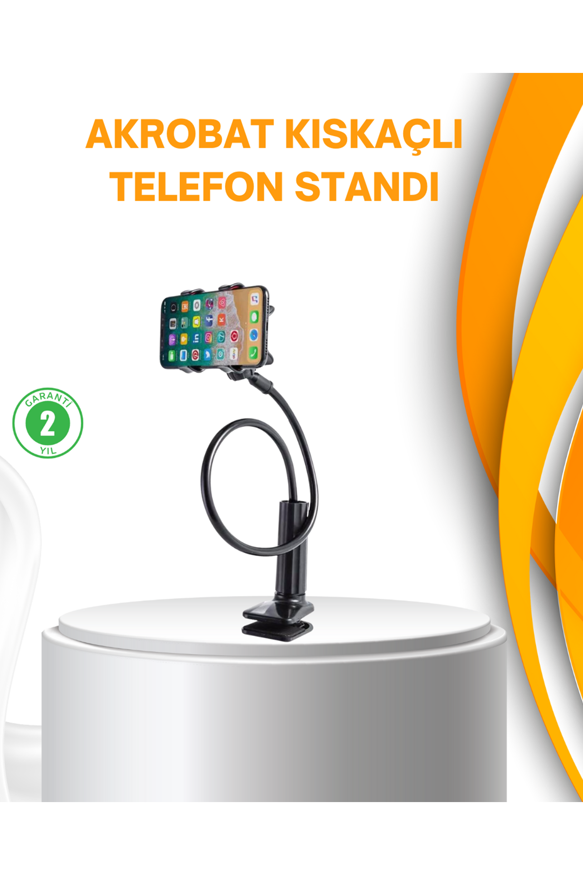 Esnek Gövdeli Mandallı Masaüstü Telefon Tutucu