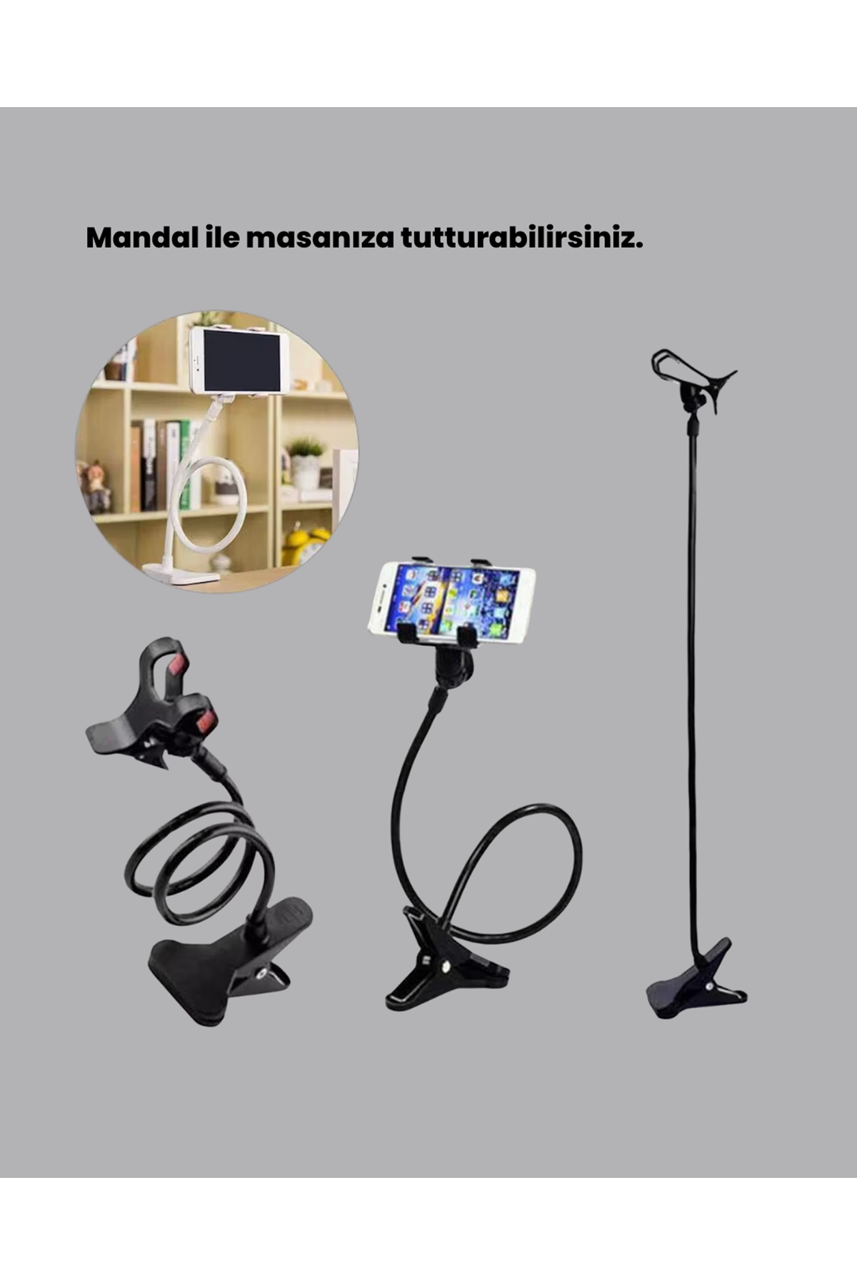 Esnek Gövdeli Mandallı Masaüstü Telefon Tutucu