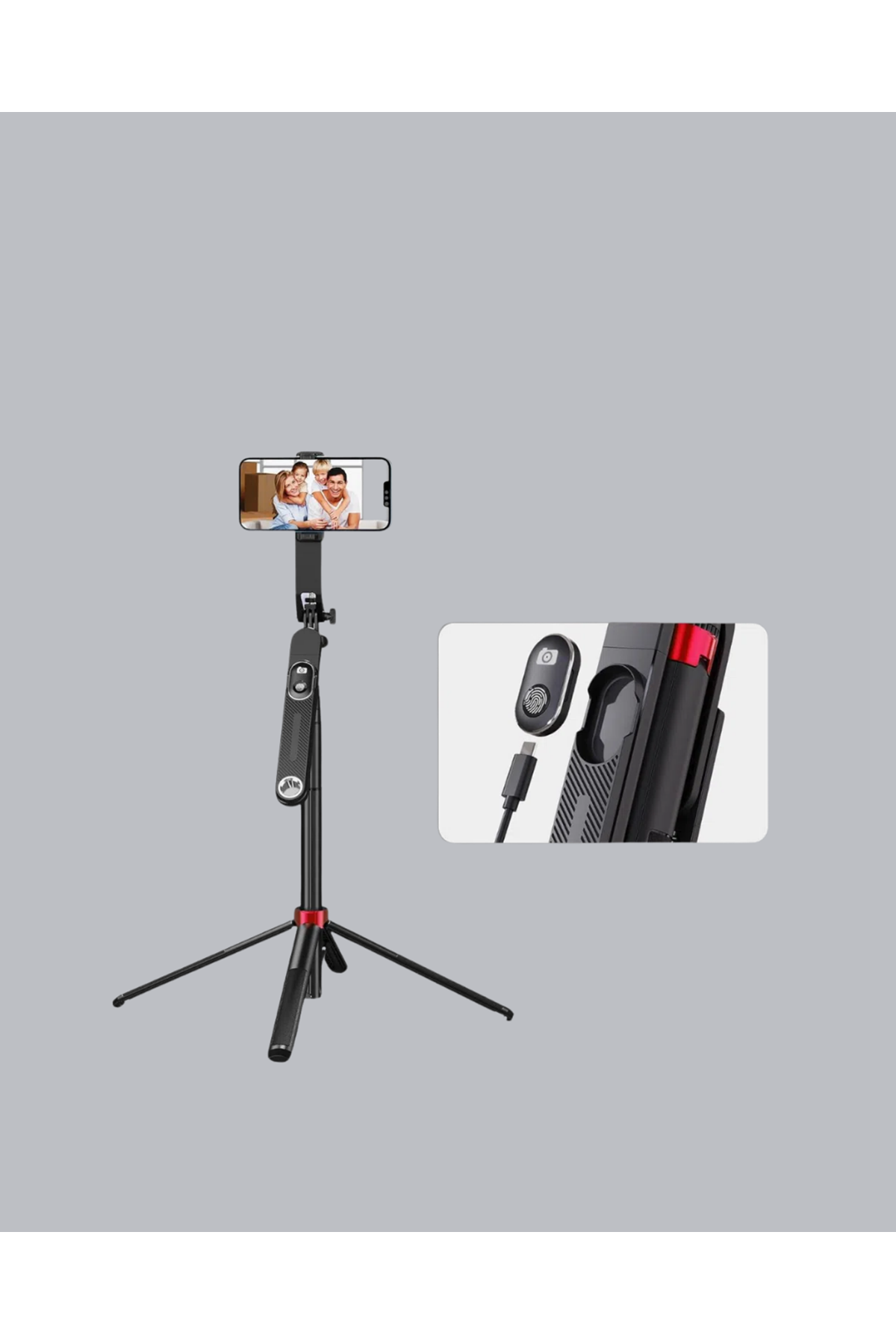Kablosuz Çift Yaka Mikrofonu ve Tripodlu Selfie Çubuğu İçerik Üretici Seti
