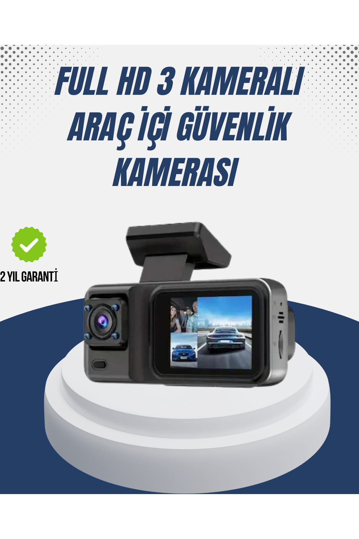 1080P Üç Kameralı Araç Kamerası Wi-Fi Destekli Park Modu ve G-Sensörlü