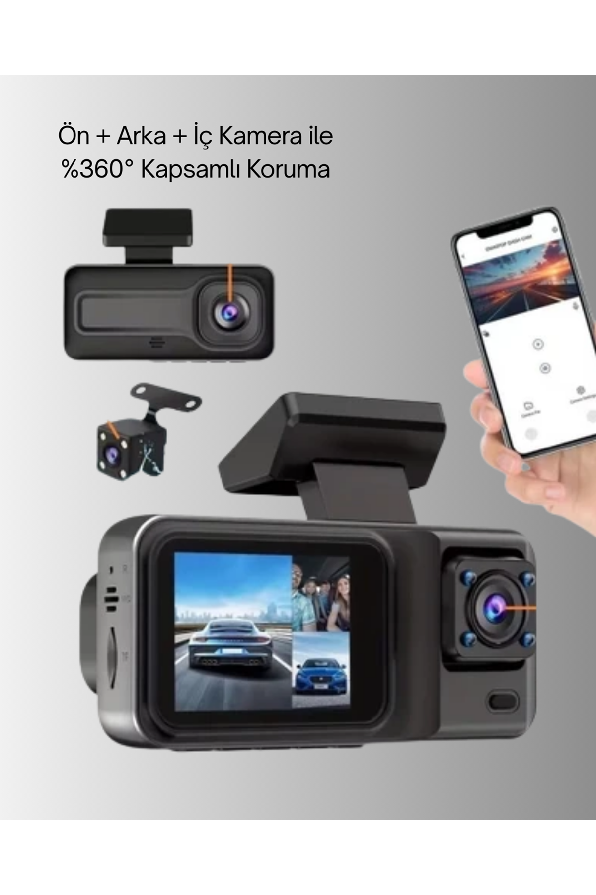 Wi-Fi Bağlantılı Full HD Araç Kamera Seti 3 Kameralı Park Koruma ve Döngü Kayıt
