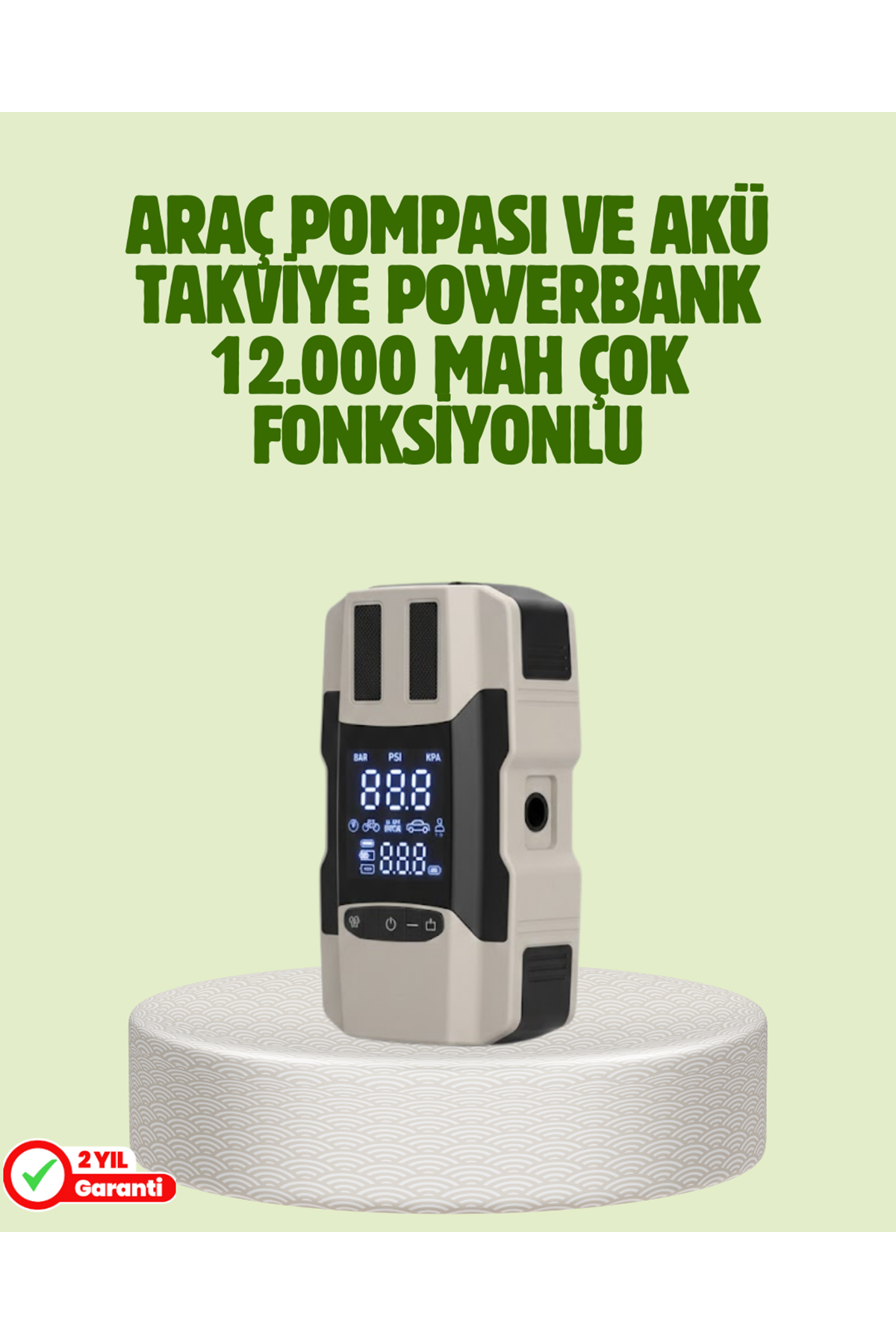 Araç Akü Takviye Cihazı ve Lastik Şişirme Pompası 12.000 mAh