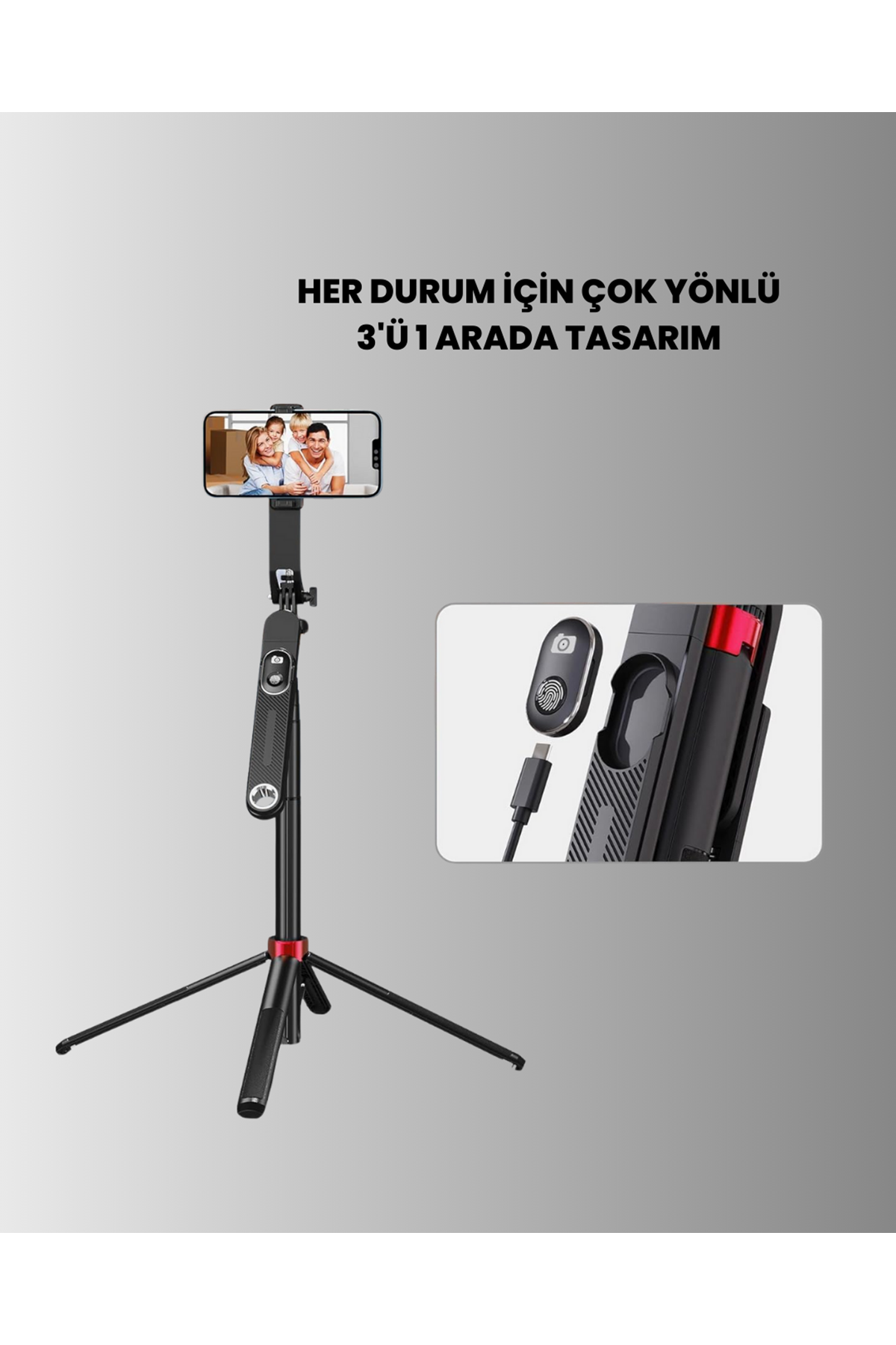 Tripodlu Selfie Çubuğu Uzaktan Kumandalı Canlı Yayın Uyumlu
