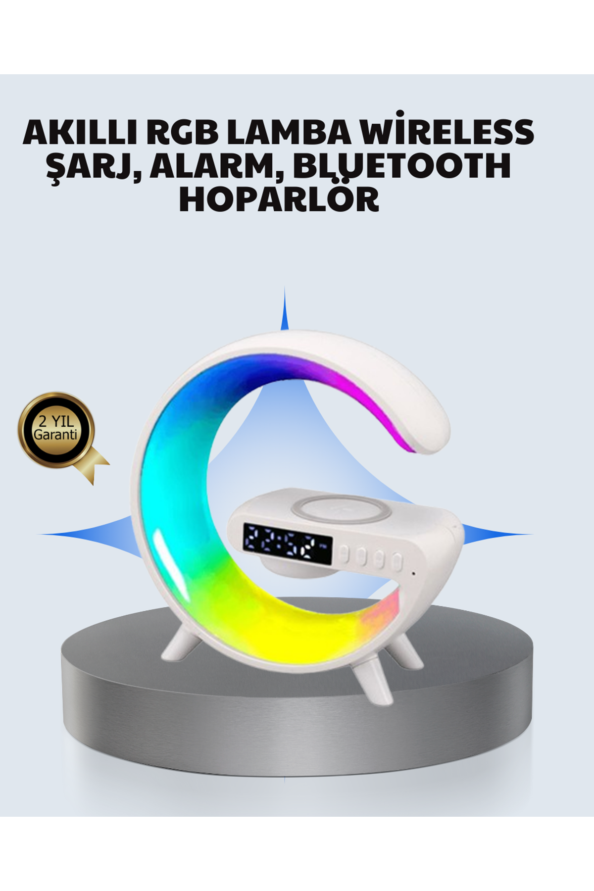 Başucu İçin Tasarlanmış Kablosuz Şarjlı Gece Lambası ve Bluetooth Ses Sistemi
