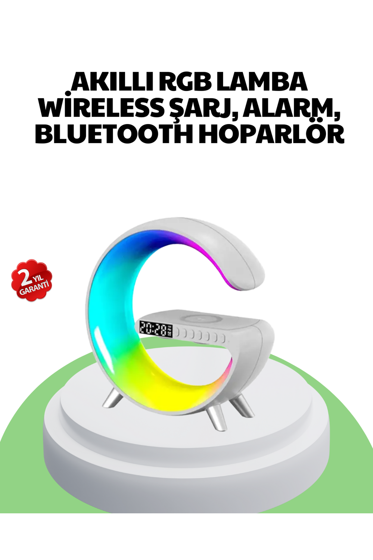 Bluetooth Hoparlörlü RGB Atmosfer Lambası Kablosuz Şarj ve Saat Özellikli