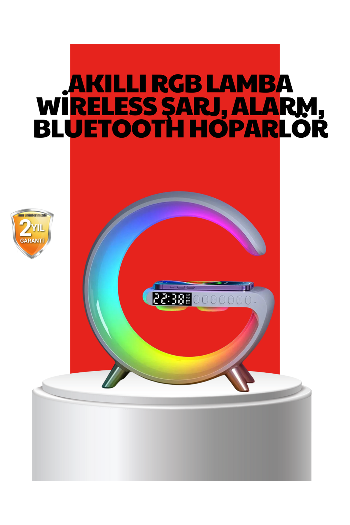 Kablosuz Şarjlı Atmosfer Lambası Bluetooth Hoparlör ve Akıllı Alarm Özellikli