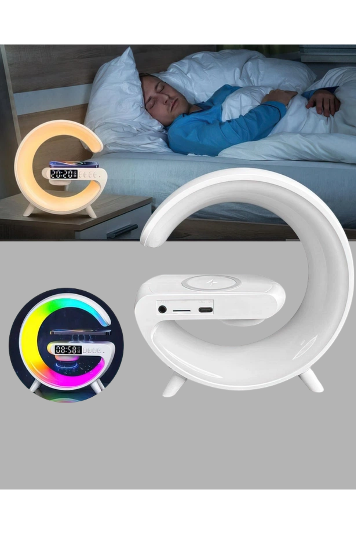 Kablosuz Şarjlı Atmosfer Lambası Bluetooth Hoparlör ve Akıllı Alarm Özellikli