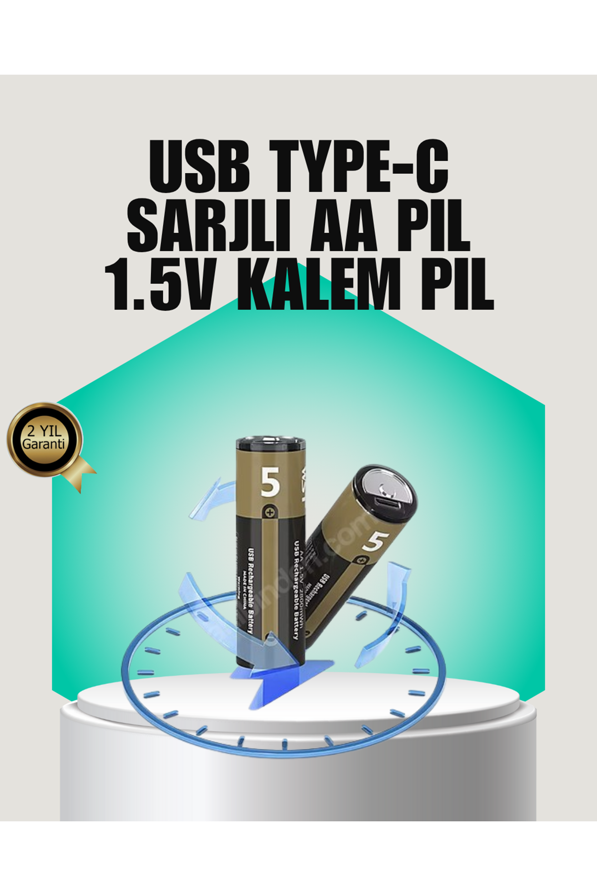 1.5V AA Şarjlı Lityum Pil | 1000+ Kez Şarj Edilebilir | Hızlı Type-C Şarj (2 Adet)