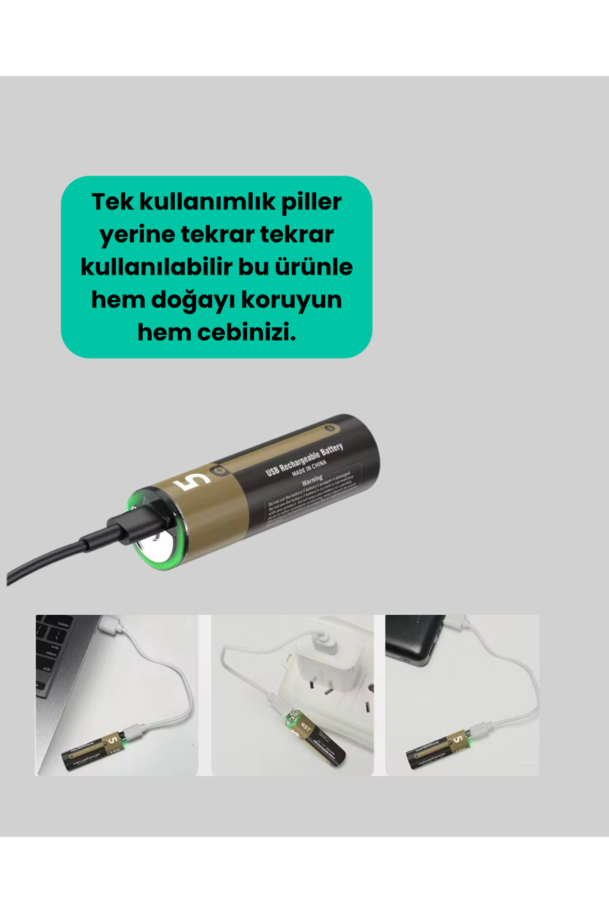 Type-C USB ile Hızlı Şarj Edilebilir AA Kalem Pil | 1.5V Lityum | Çiftli Paket
