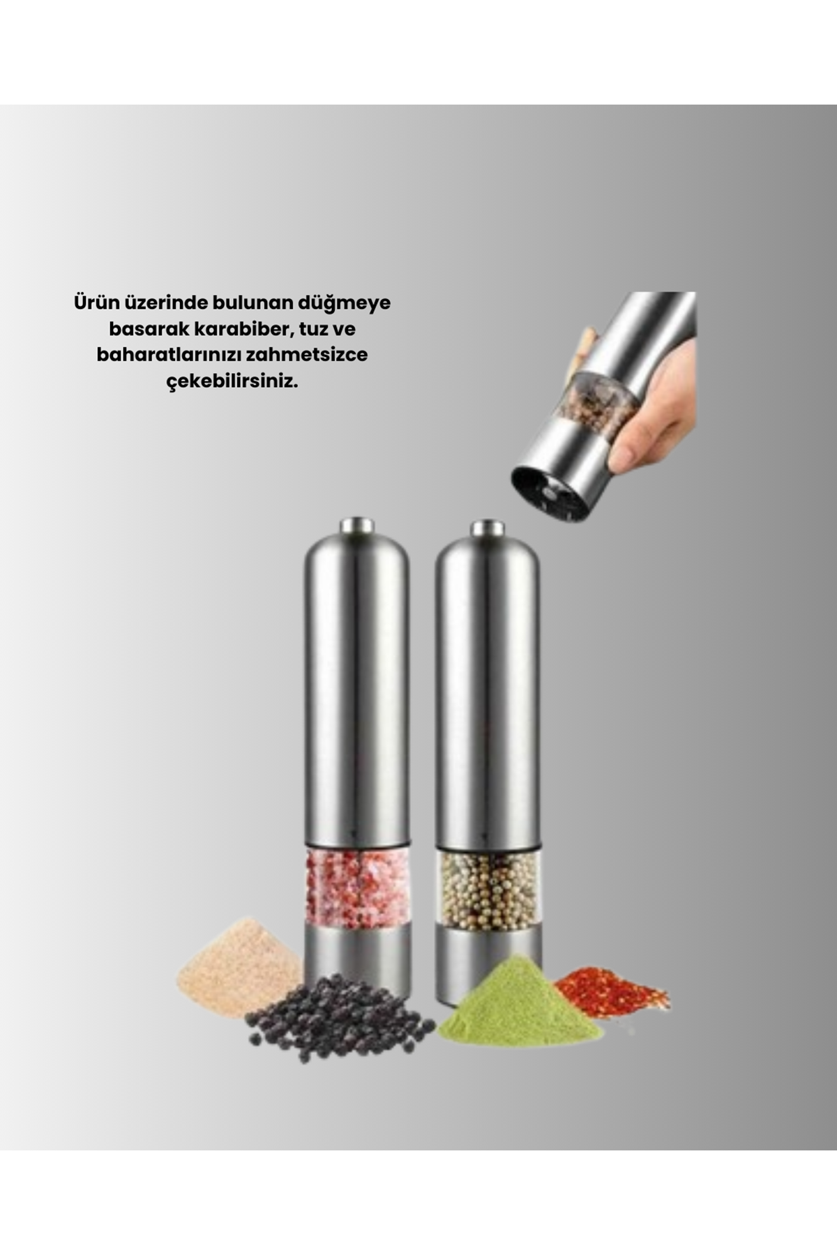 Tek Elle Kullanılan Otomatik Baharat Değirmeni Işıklı Sistem