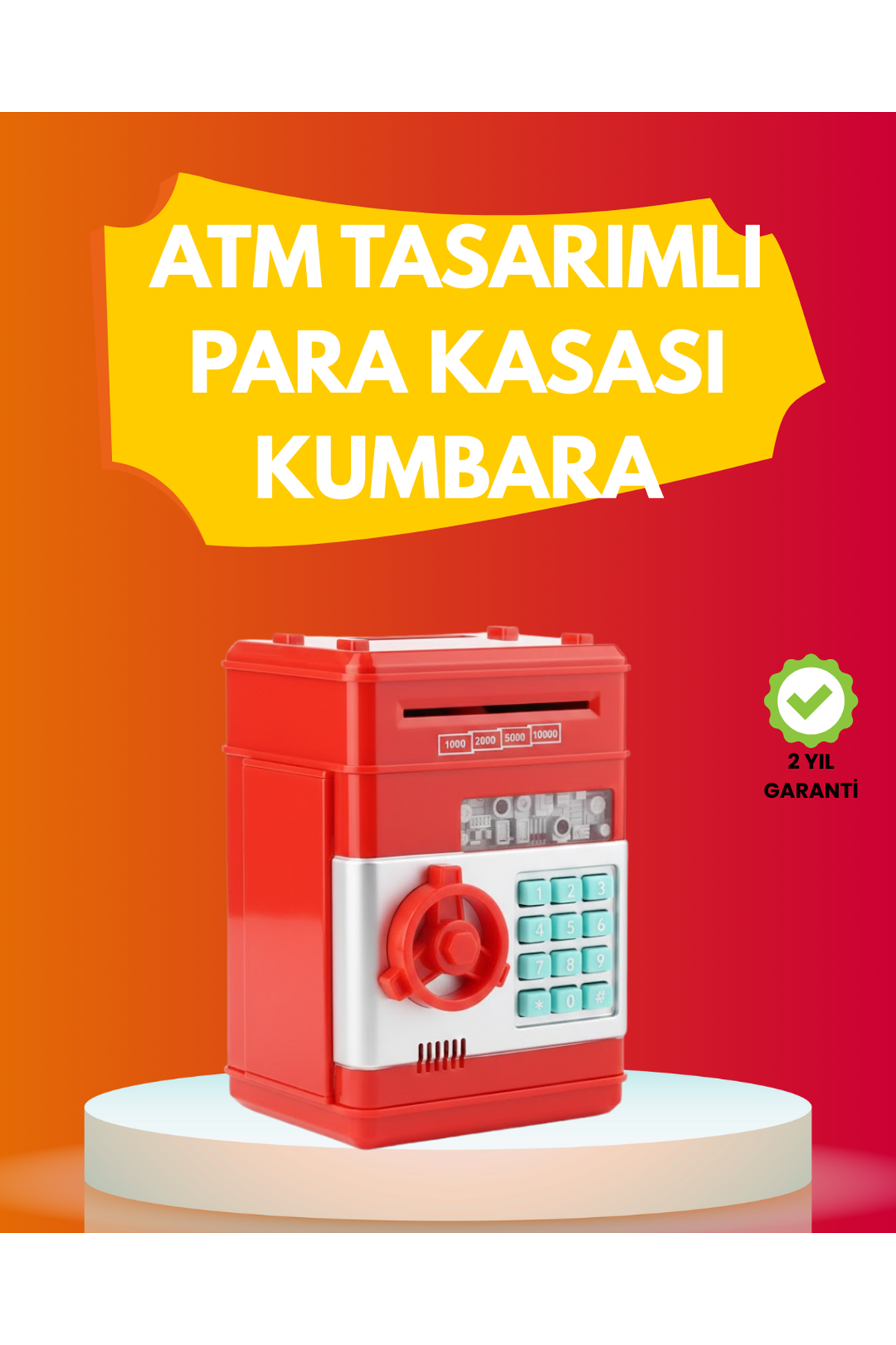 ATM Görünümlü Kırmızı Elektronik Şifreli Kumbara