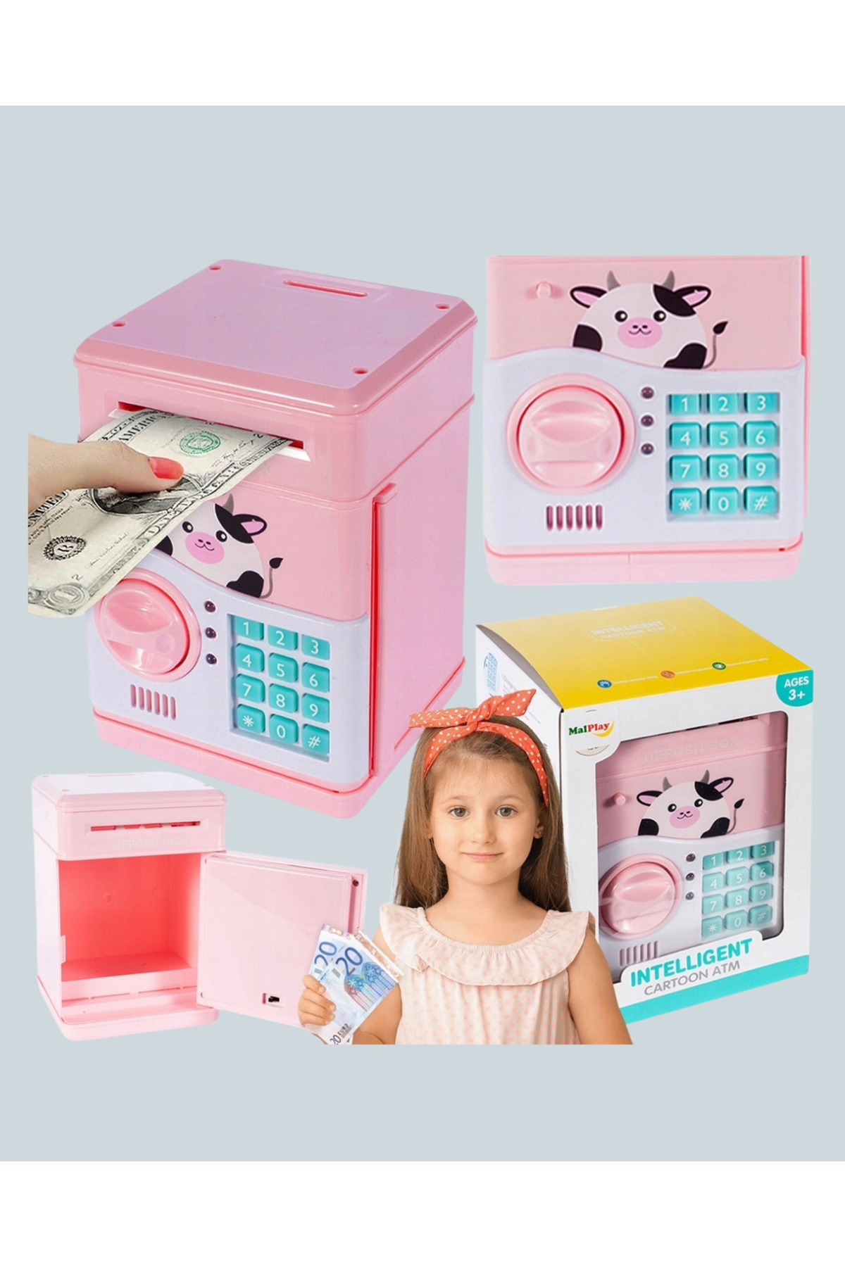 Çocuklar İçin Pembe ATM Görünümlü Elektronik Kumbara
