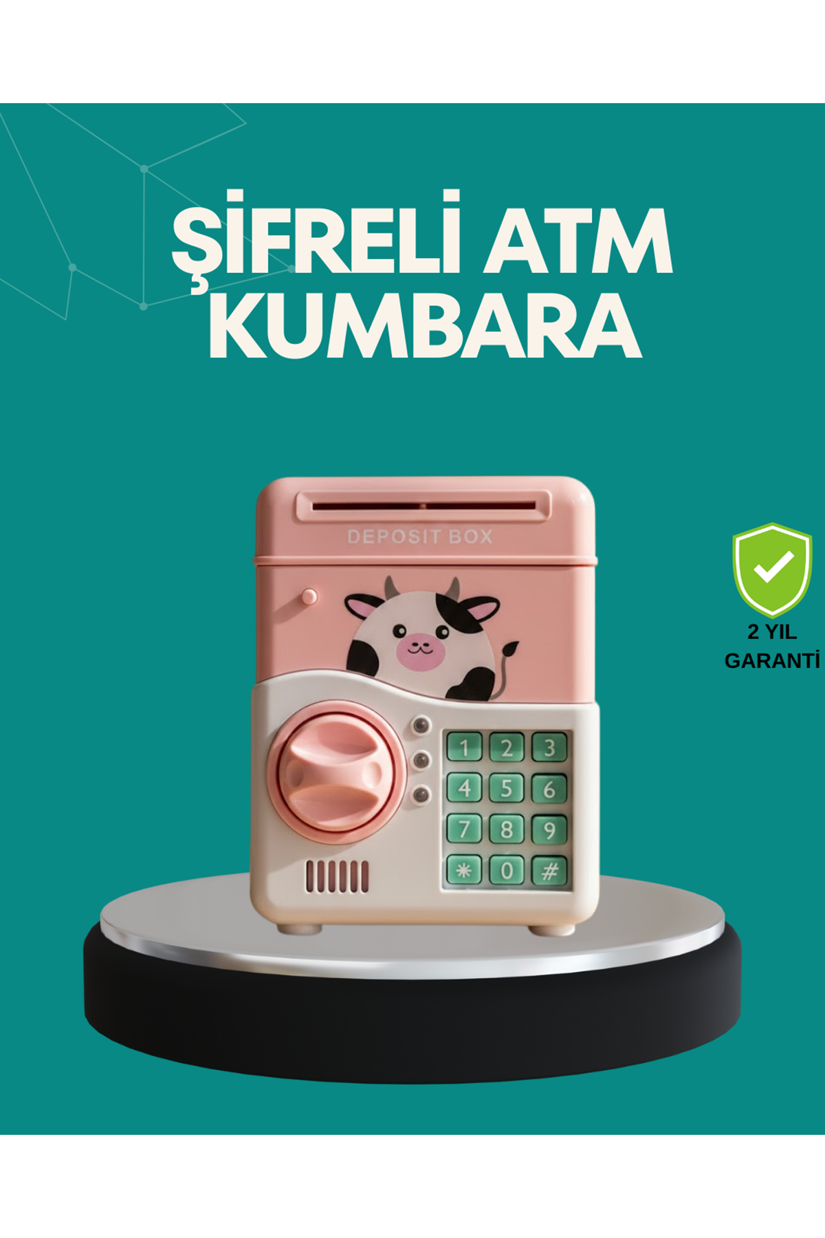Pembe ATM Kasa Görünümlü Elektronik Şifreli Çocuk Kumbarası