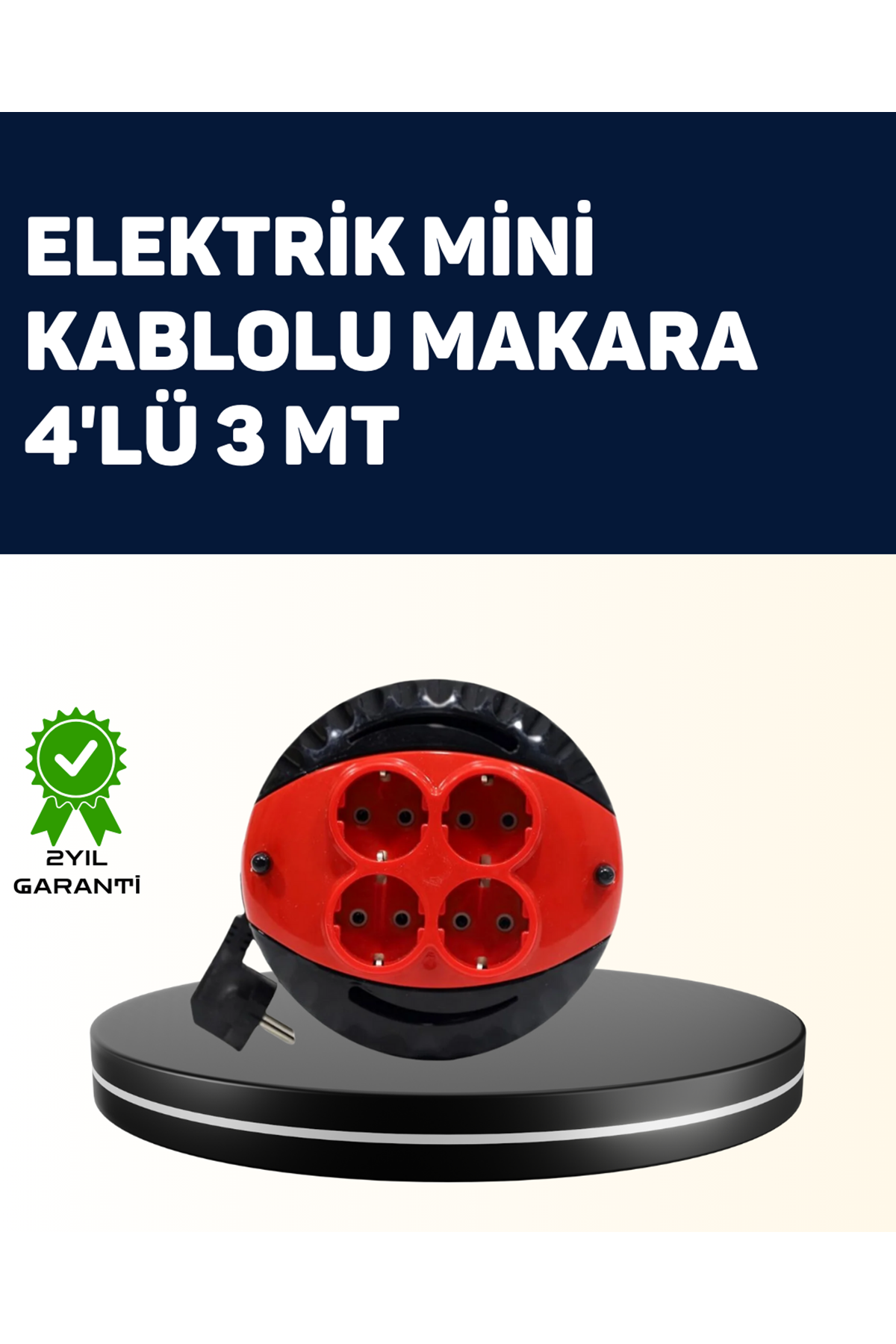 Ev ve Ofis İçin 3 Metre Kablolu 4 Priz Makarası