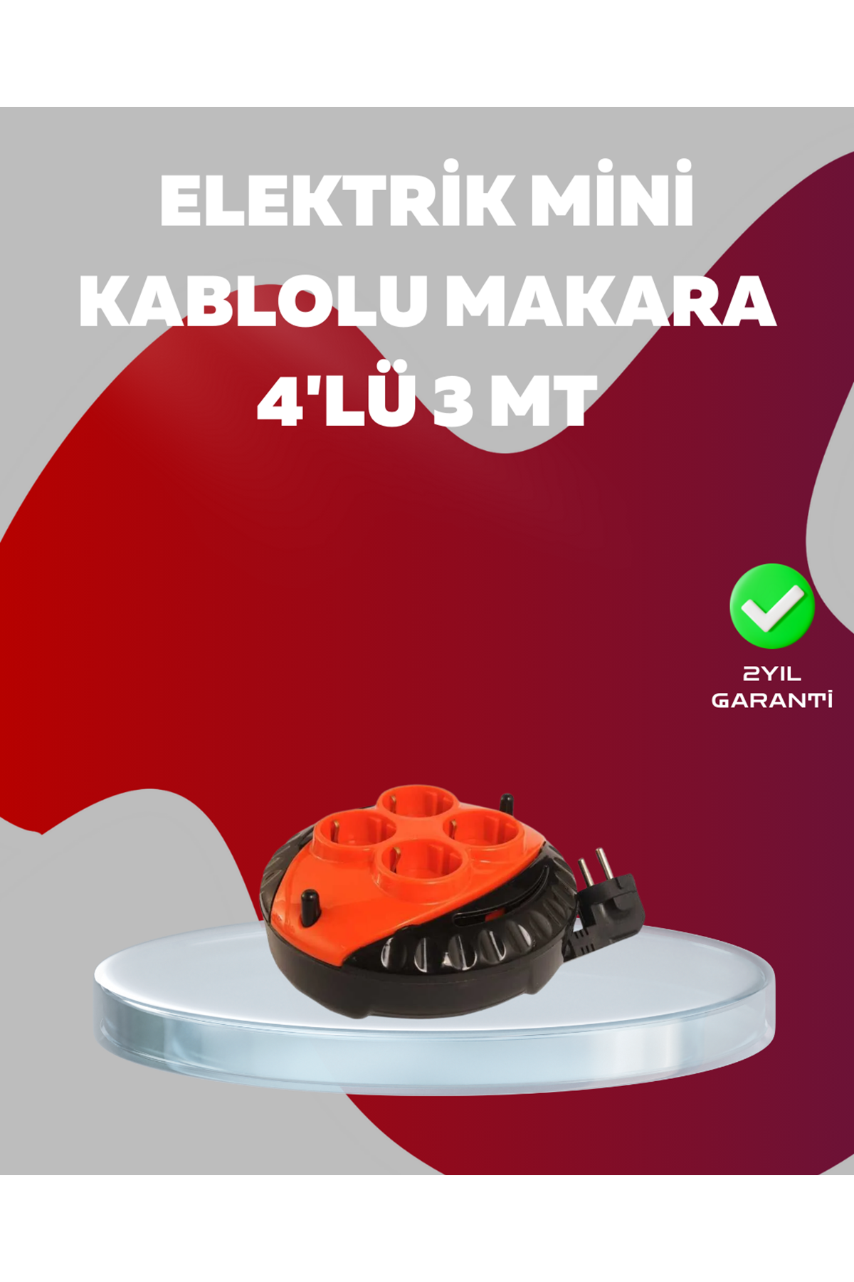3 Metre Kablolu 4’lü Kırmızı Priz Makara
