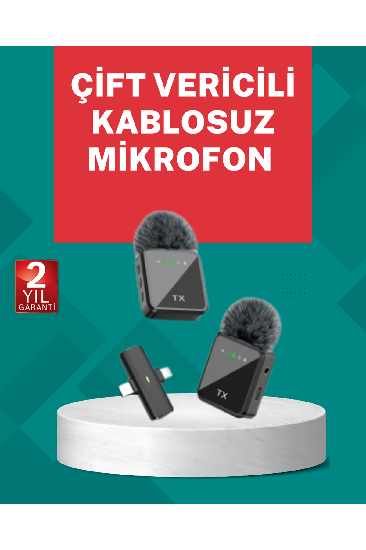 Profesyonel Ses Kayıtları İçin 2’li Kablosuz Yaka Mikrofon Seti