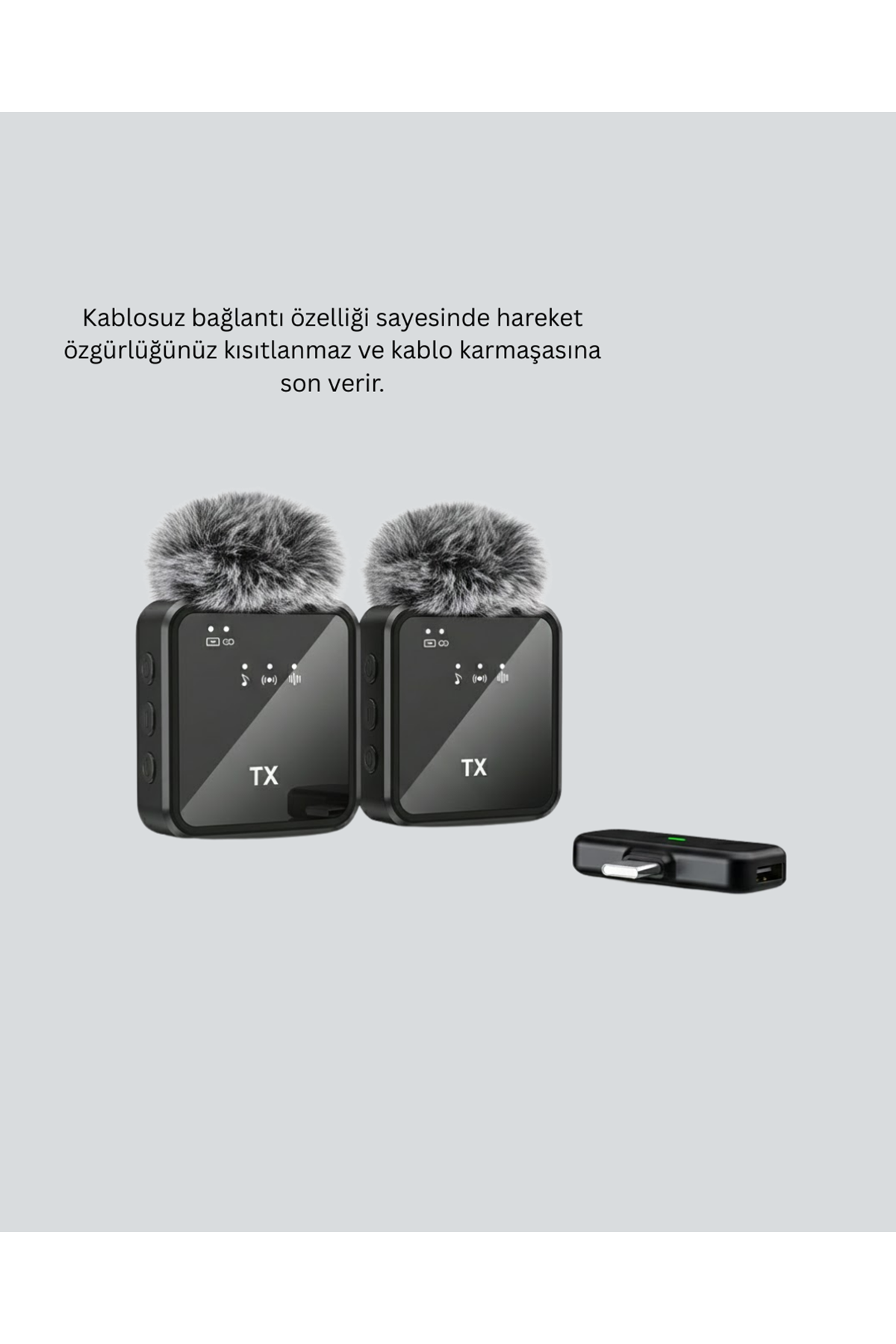 2in1 Kablosuz Yaka Mikrofonu iOS ve Android Uyumlu
