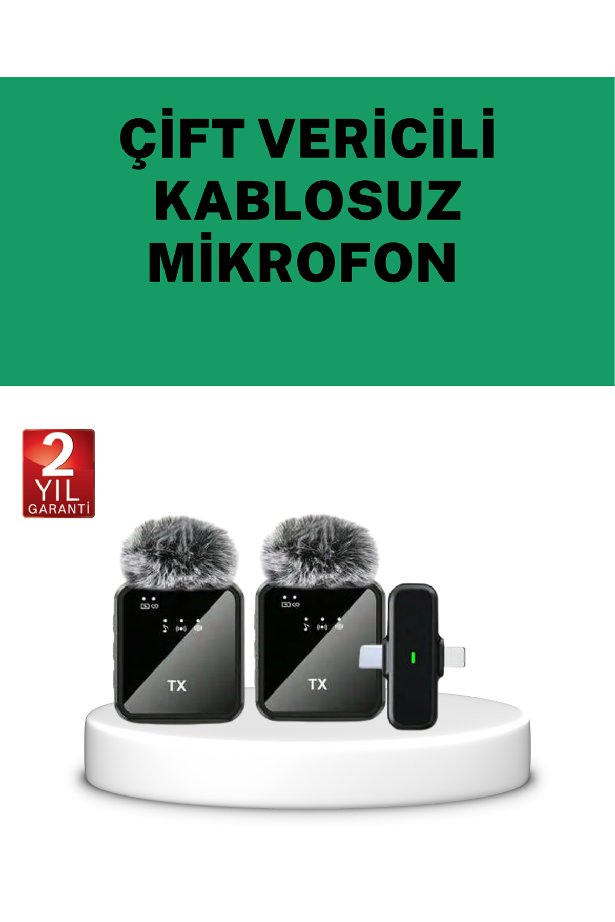 Canlı Yayın ve Video Çekimleri İçin Çiftli Kablosuz Yaka Mikrofon