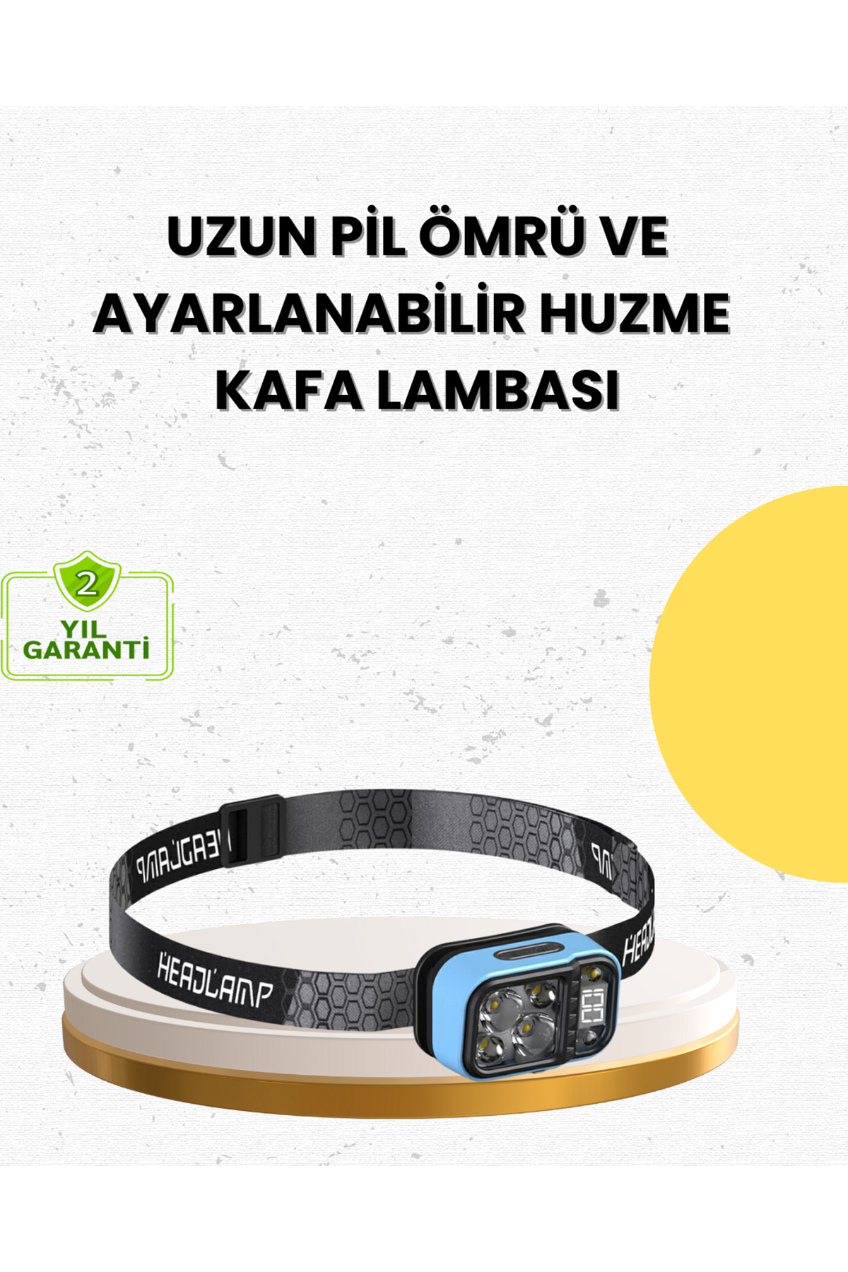 Üç Renkli LED Kafa Feneri 53 Mod Güç Göstergeli Type C Şarjlı