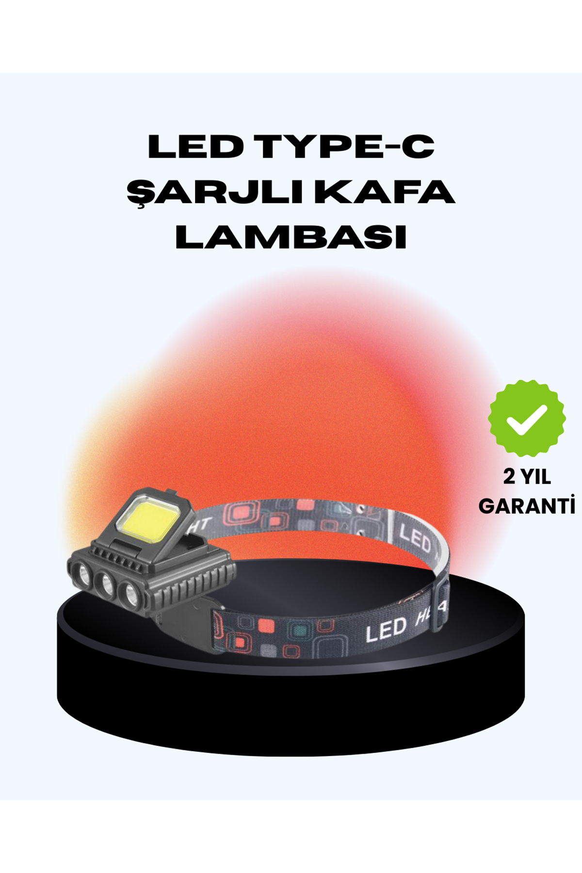 COB + XPE LED Kafa Feneri 800 Lumen USB Type C Şarjlı Çok Modlu