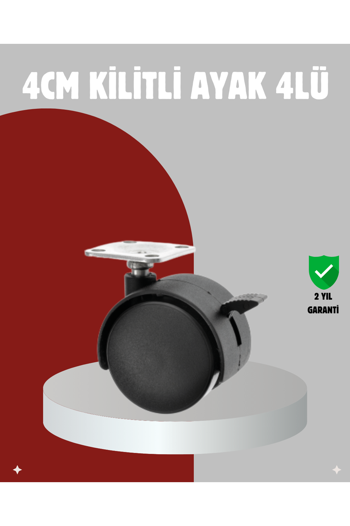 Mobilya İçin Kilitli 4 cm Tekerlek Ayak Seti