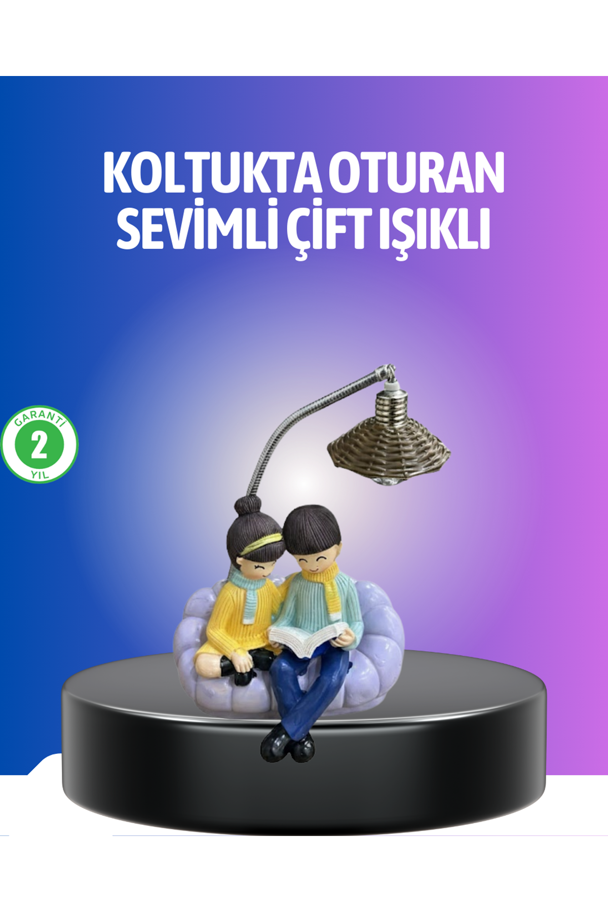 Kitap Okuyan Çift Figürlü Gece Lambası Romantik Dekoratif Masa Lambası