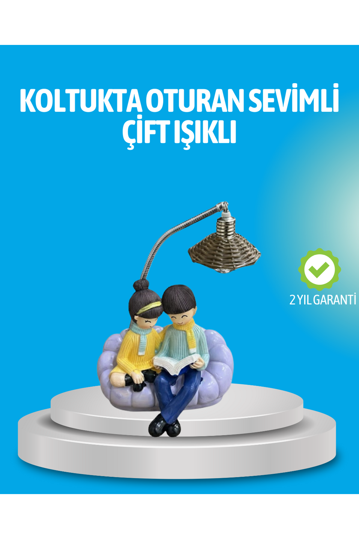 Romantik Çift Figürlü Okuyan Çift Masa Lambası Dekoratif LED Aydınlatma